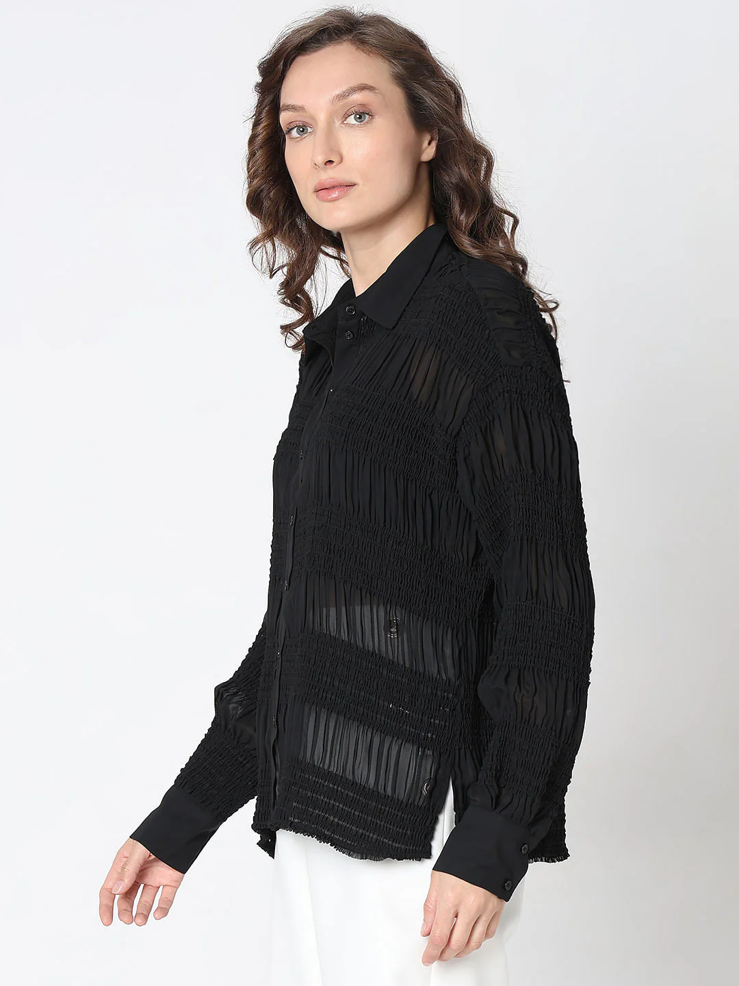 Black Textured Loose Fit Shirt - Image 3