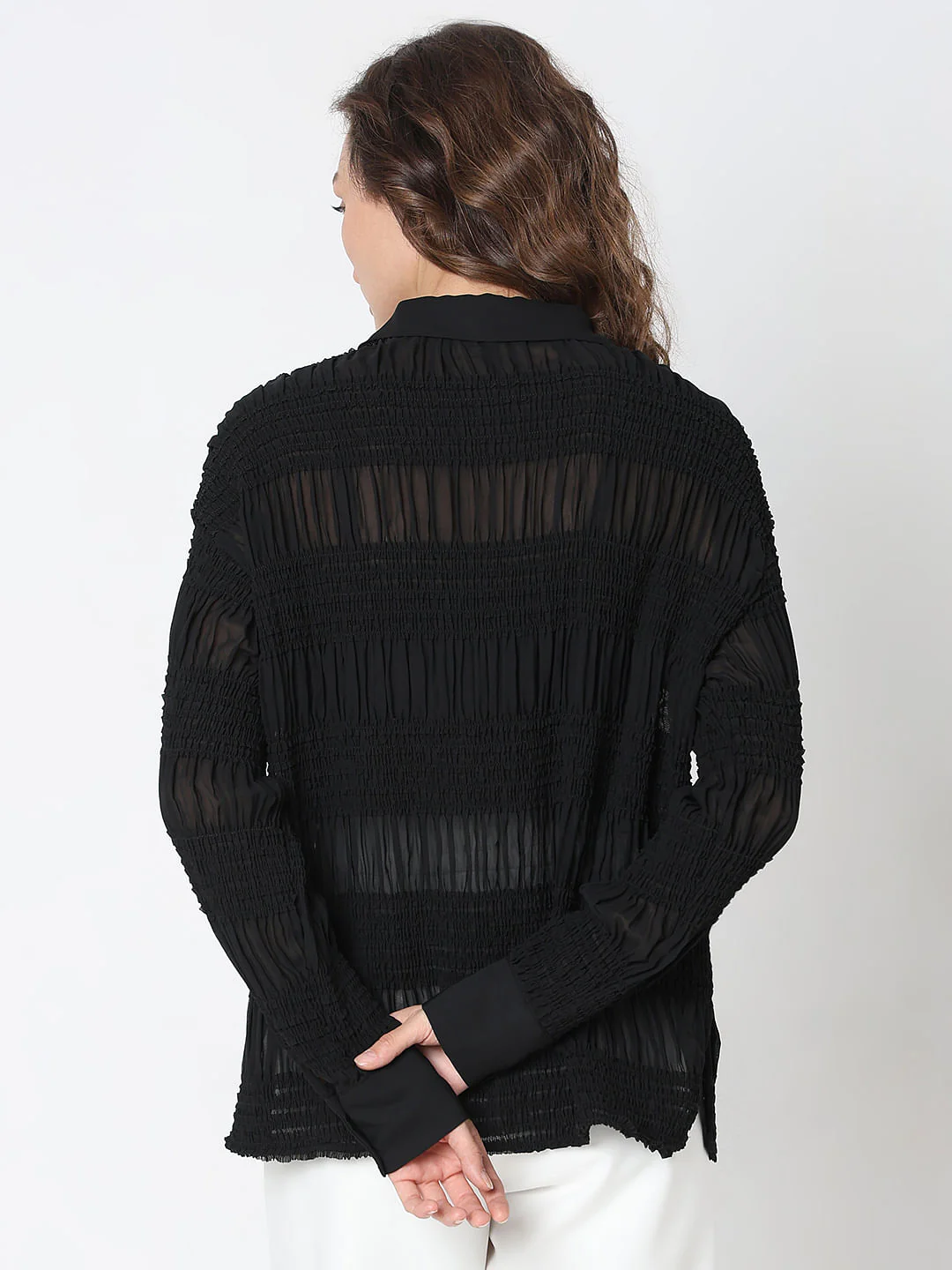 Black Textured Loose Fit Shirt - Image 4