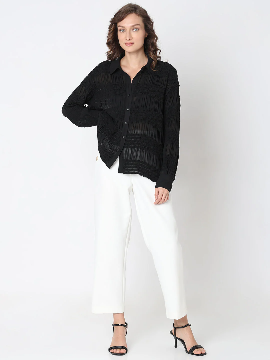 Black Textured Loose Fit Shirt - Image 5