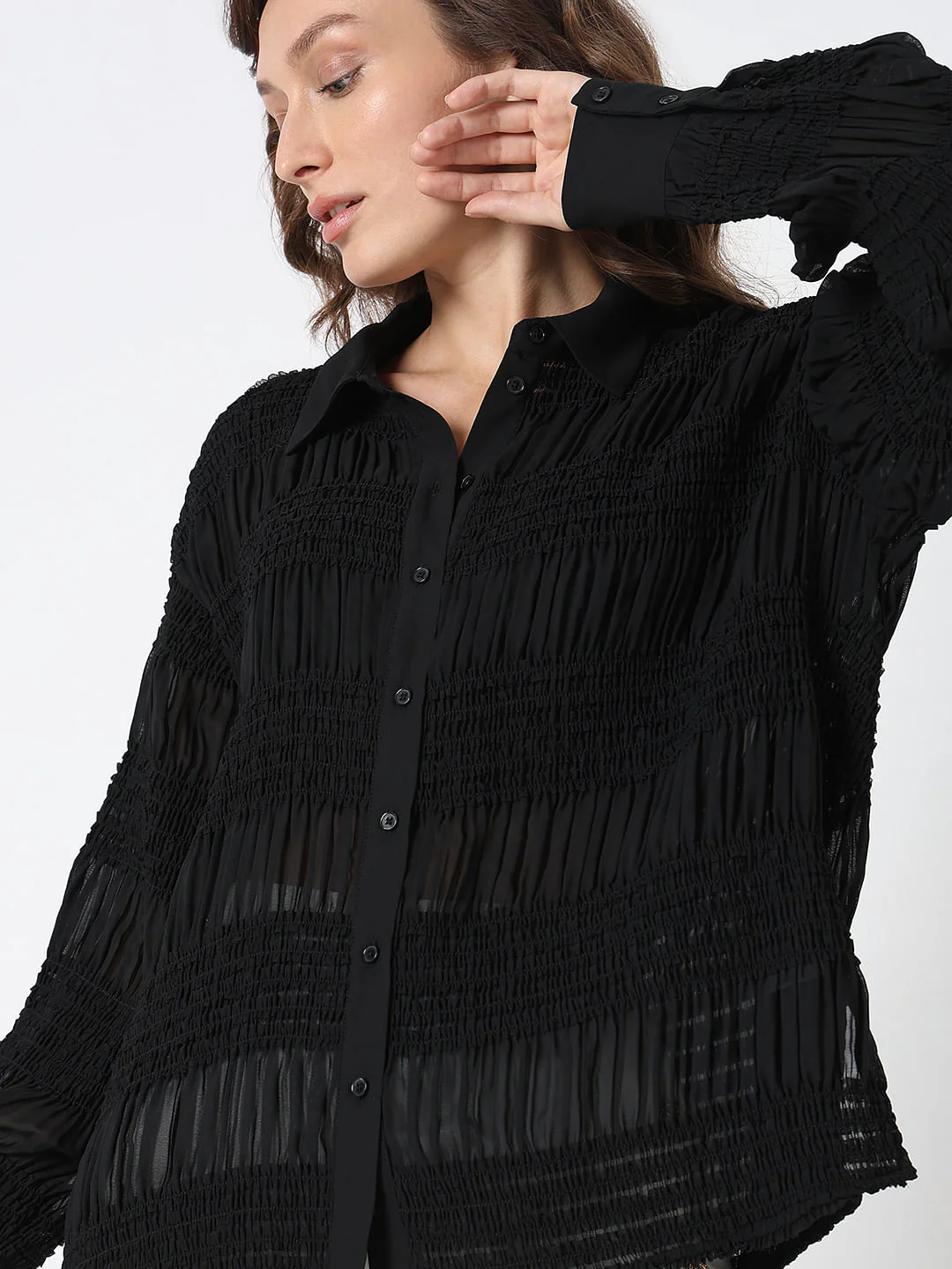 Black Textured Loose Fit Shirt - Image 6