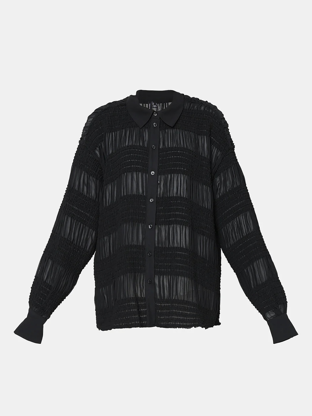 Black Textured Loose Fit Shirt - Image 7