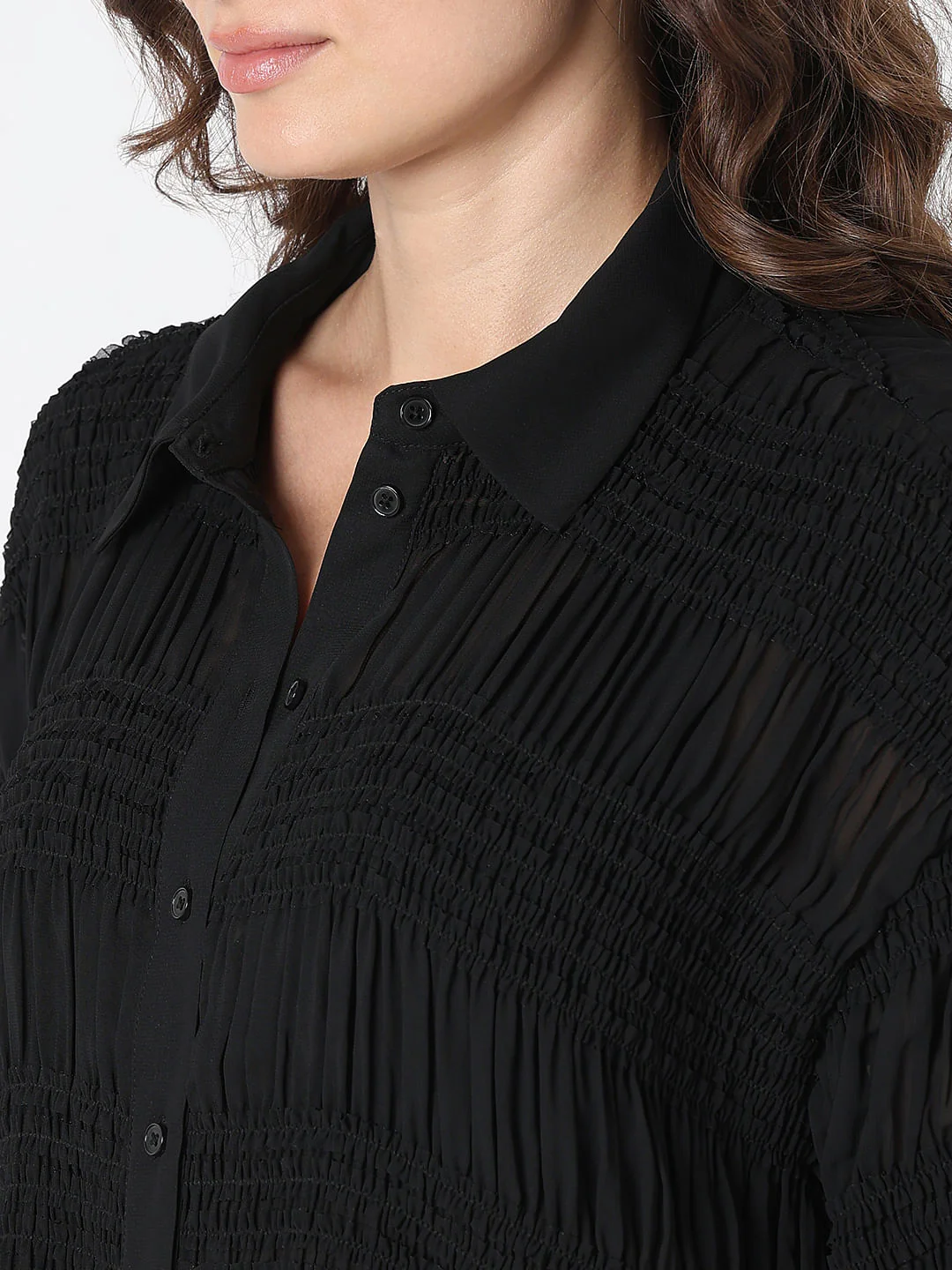Black Textured Loose Fit Shirt - Image 8