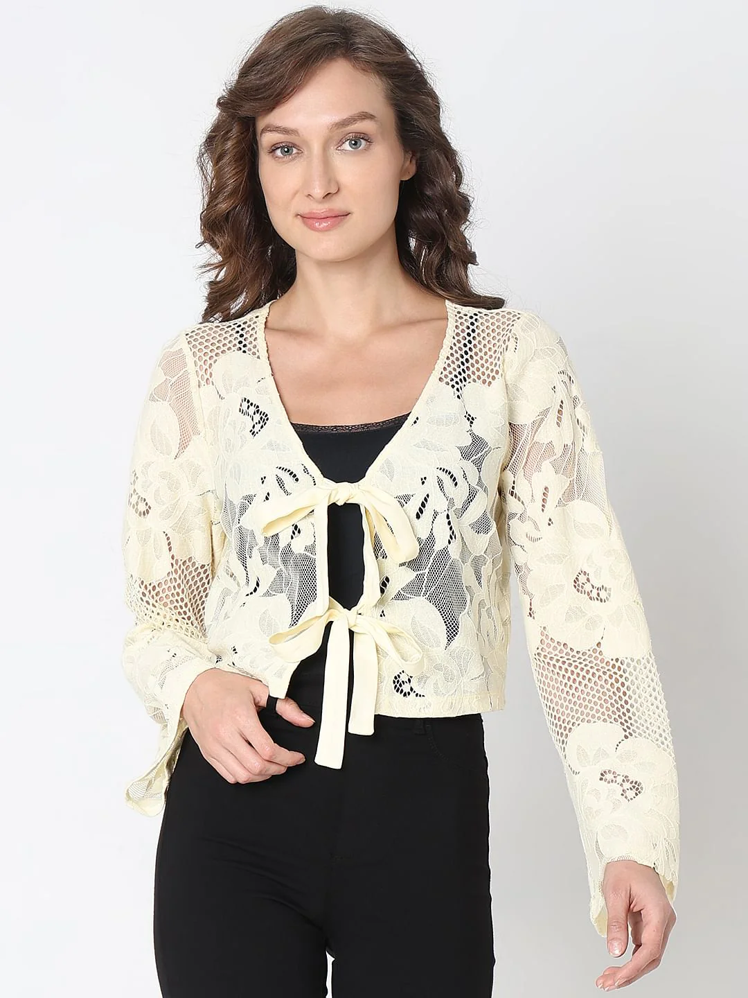 Light Yellow Lace Cardigan - Image 2