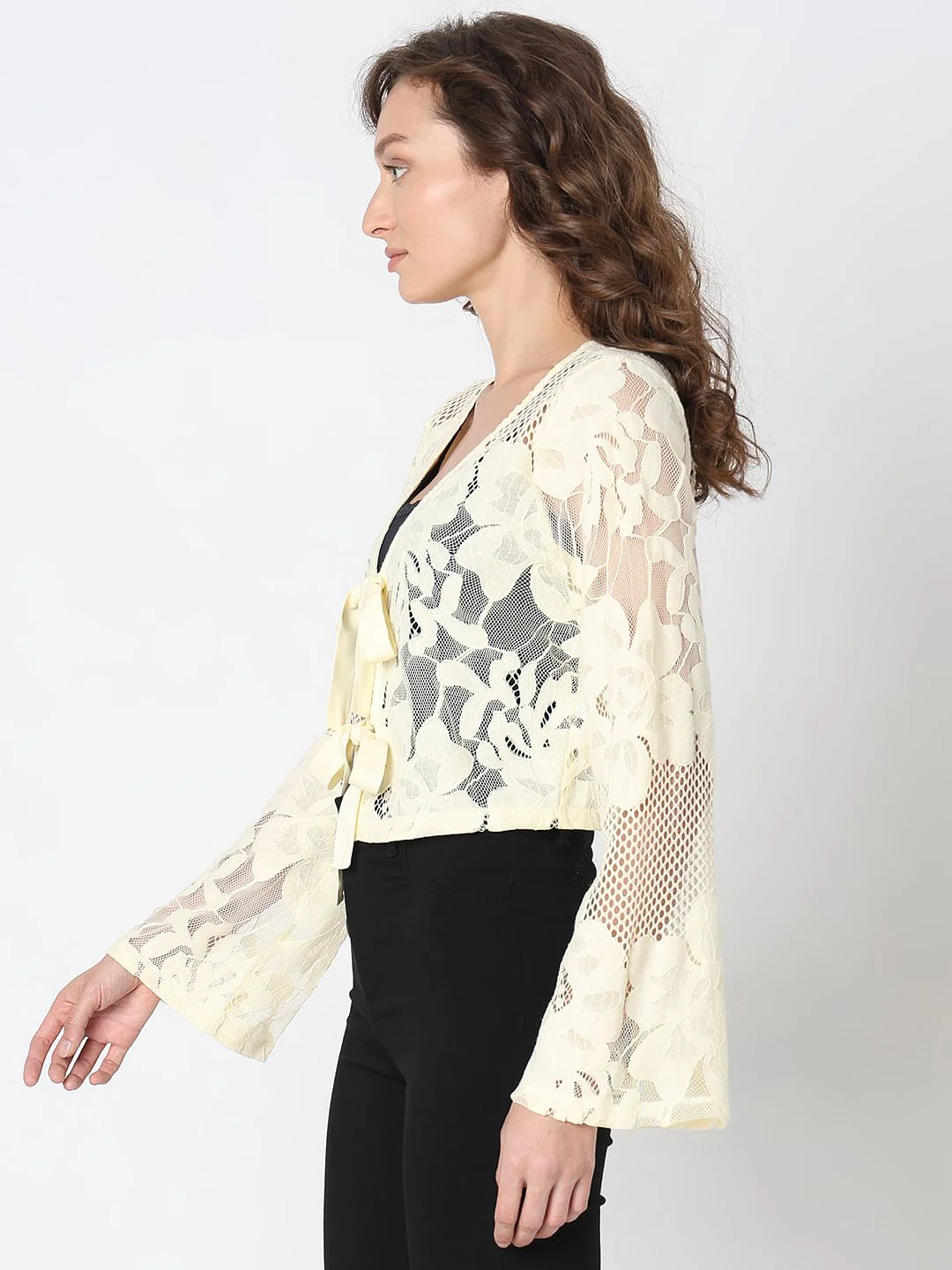 Light Yellow Lace Cardigan - Image 3