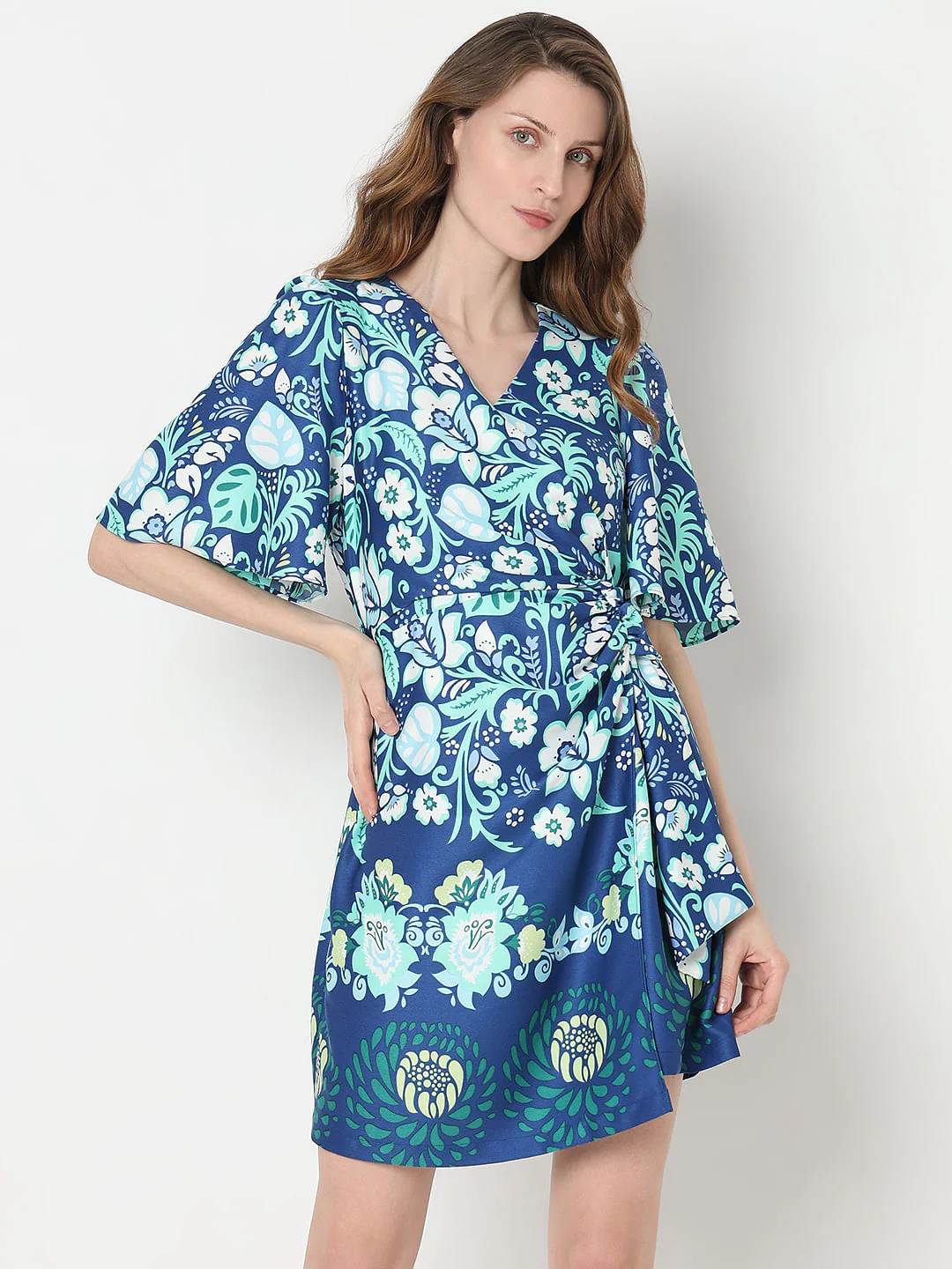 Blue Floral Print Fit & Flare Dress - Image 2