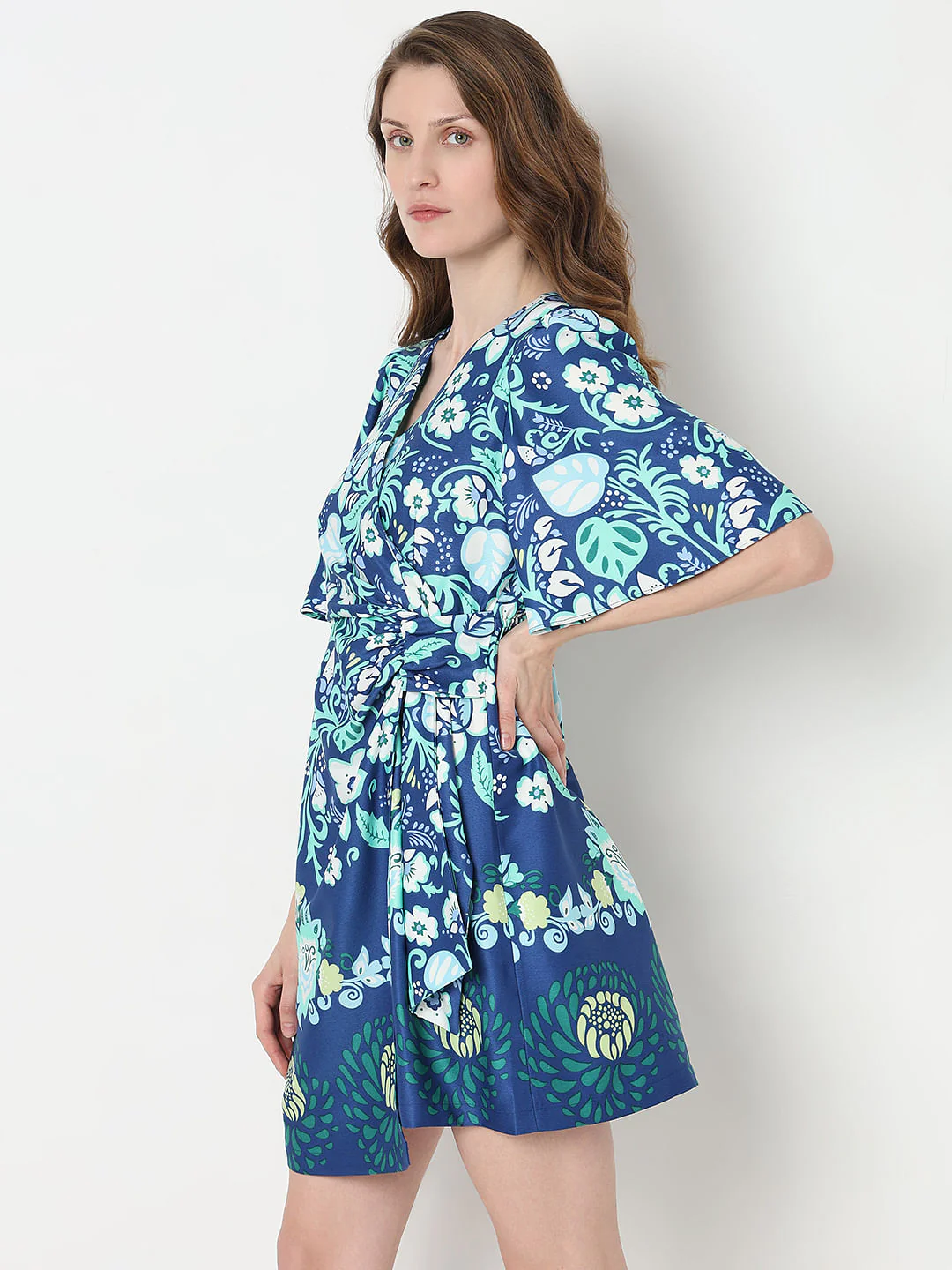 Blue Floral Print Fit & Flare Dress - Image 3