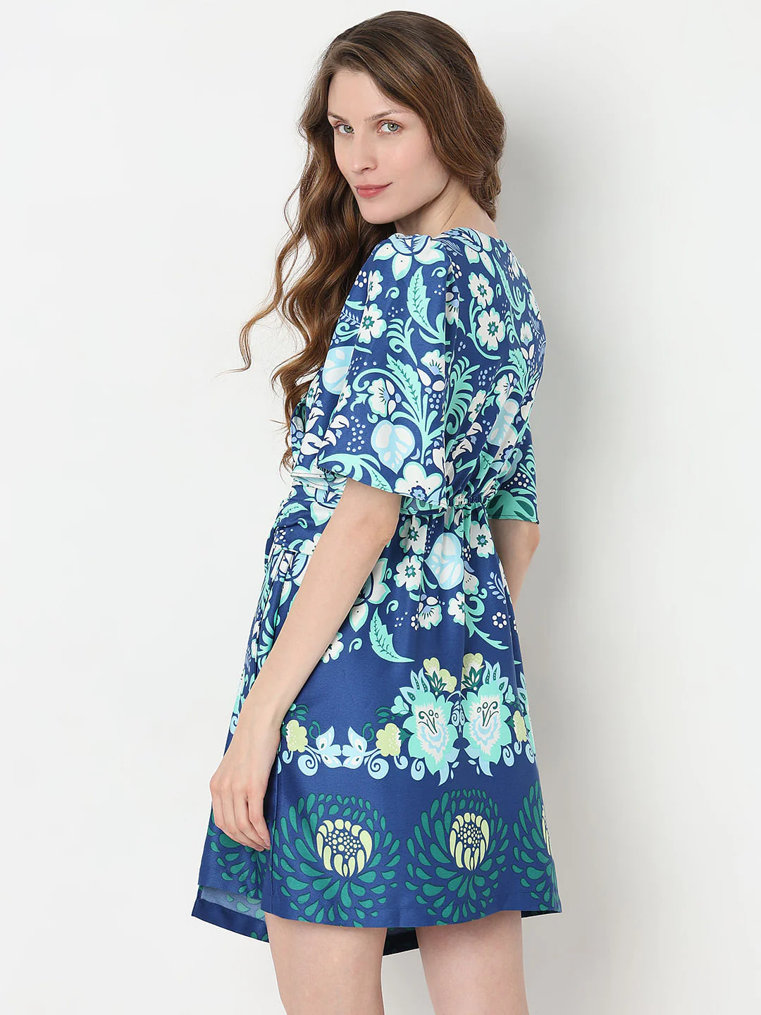 Blue Floral Print Fit & Flare Dress - Image 4