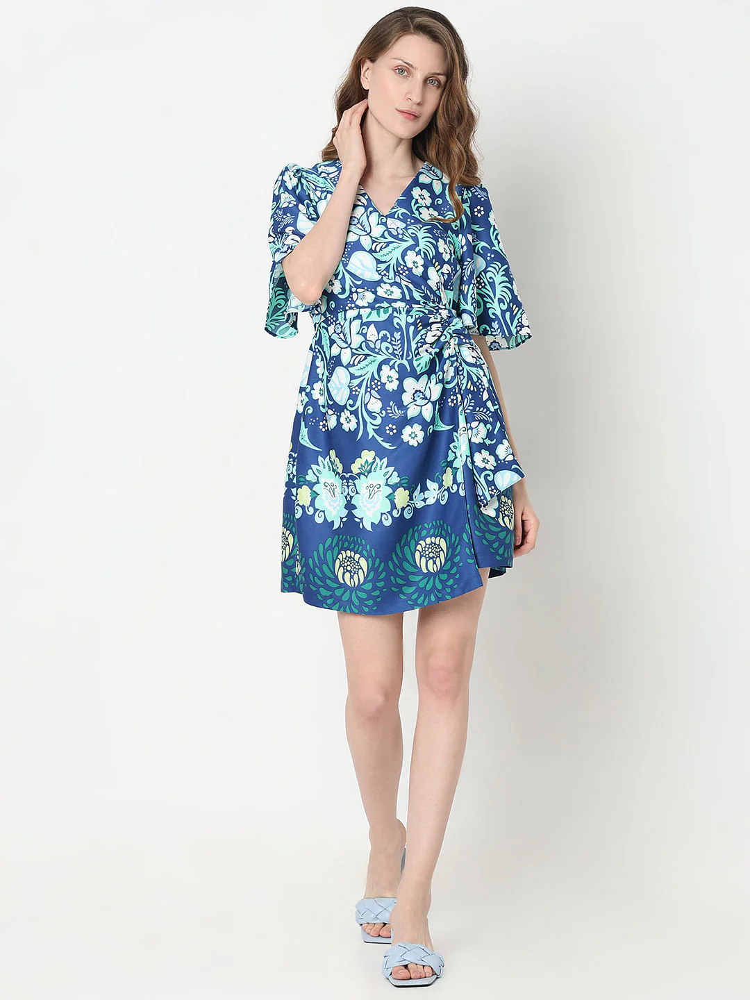 Blue Floral Print Fit & Flare Dress - Image 5