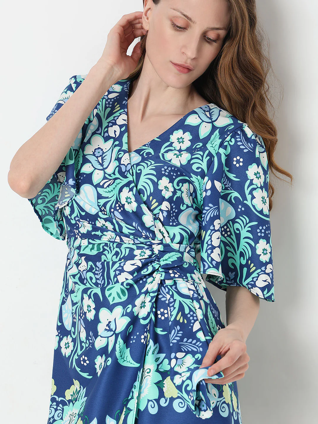 Blue Floral Print Fit & Flare Dress - Image 6
