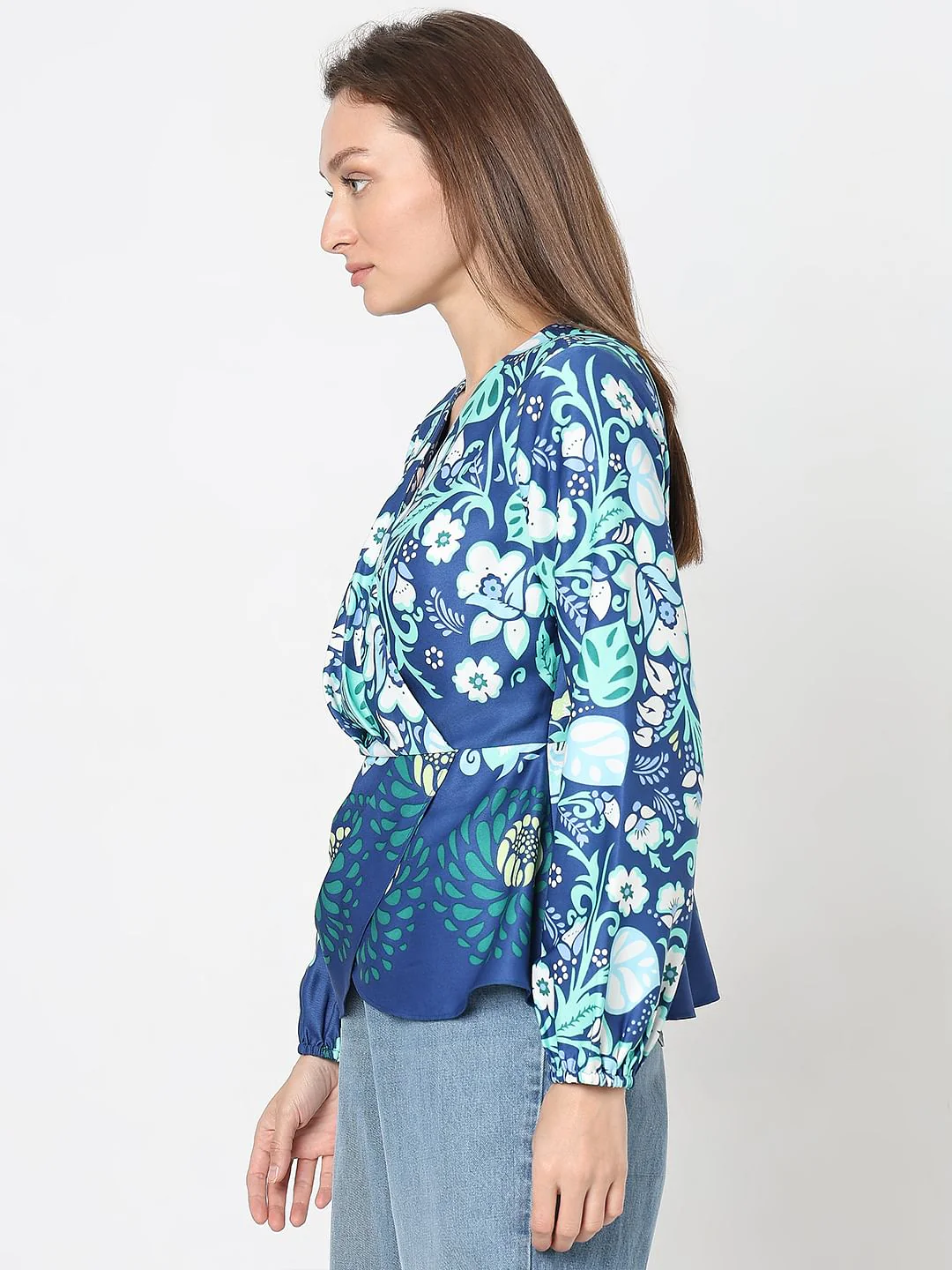 Blue Printed Wrap Top - Image 3