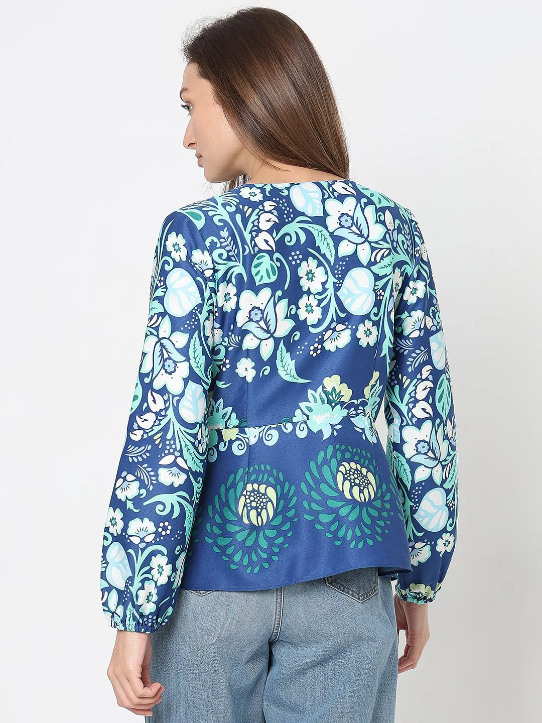 Blue Printed Wrap Top - Image 4