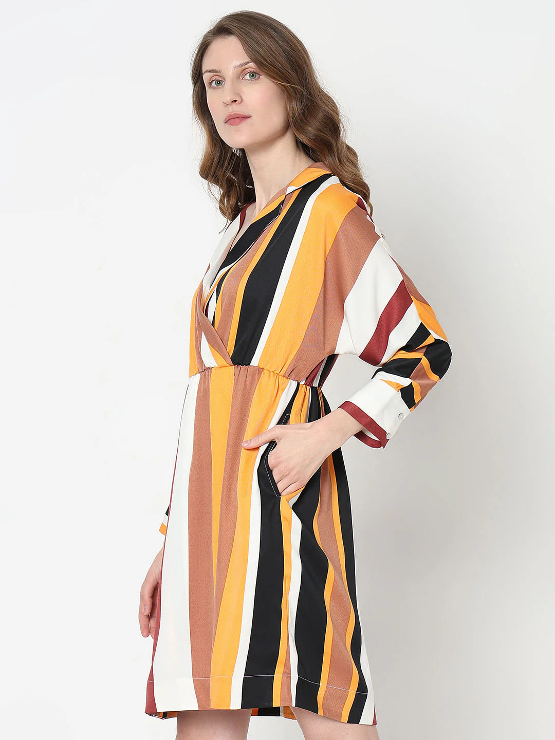 White Striped Mock Wrap Dress - Image 3
