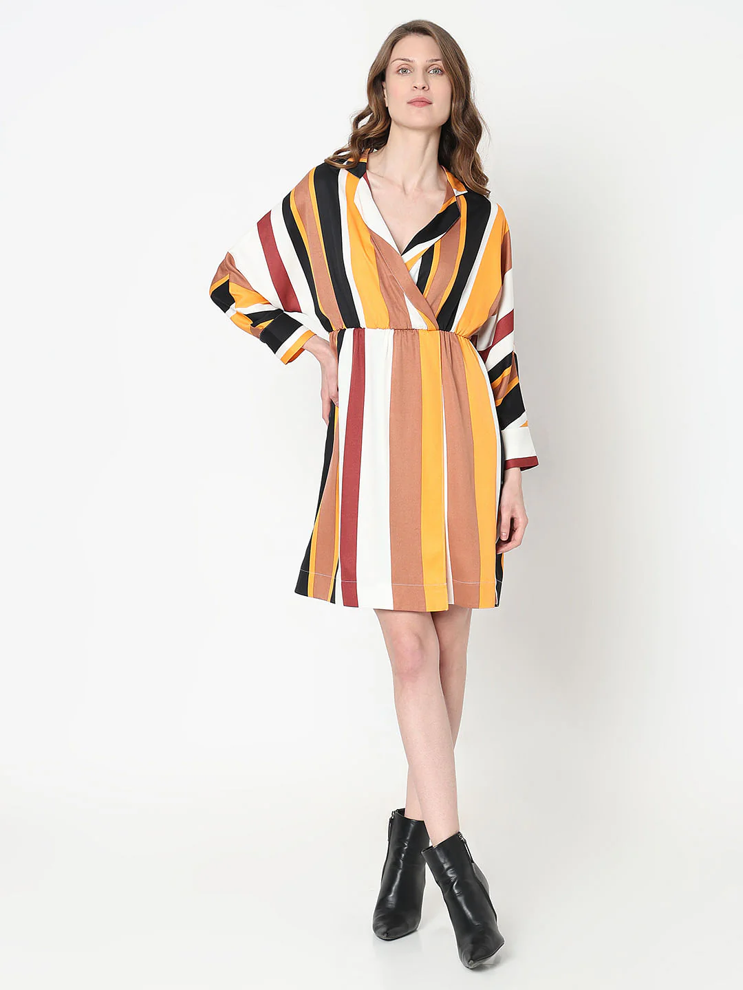 White Striped Mock Wrap Dress - Image 5