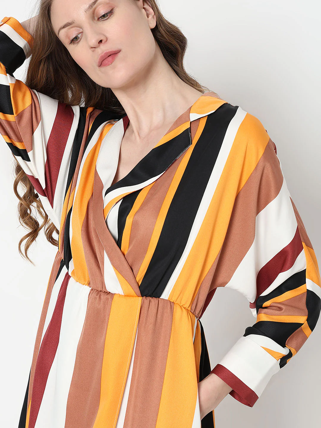 White Striped Mock Wrap Dress - Image 6