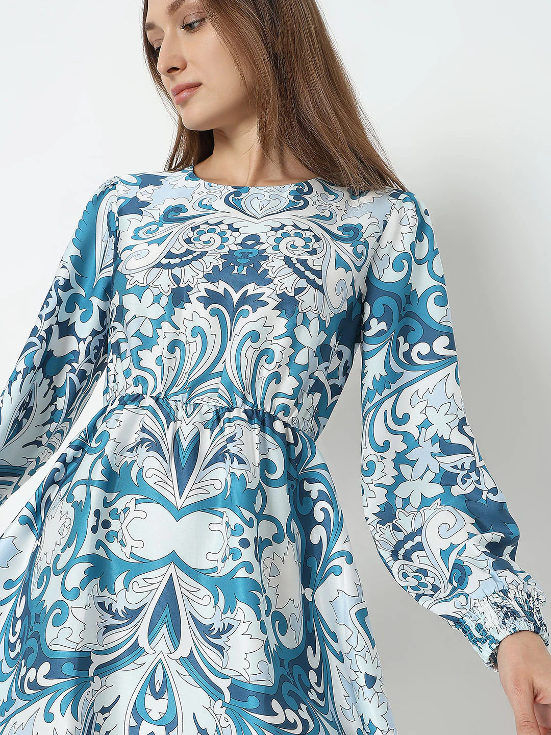 Blue Printed Fit & Flare Dress - Image 6