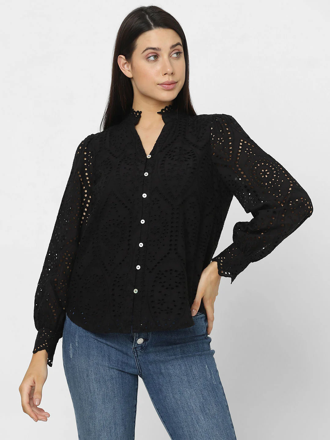 Black Schiffli Cotton Shirt - Image 2