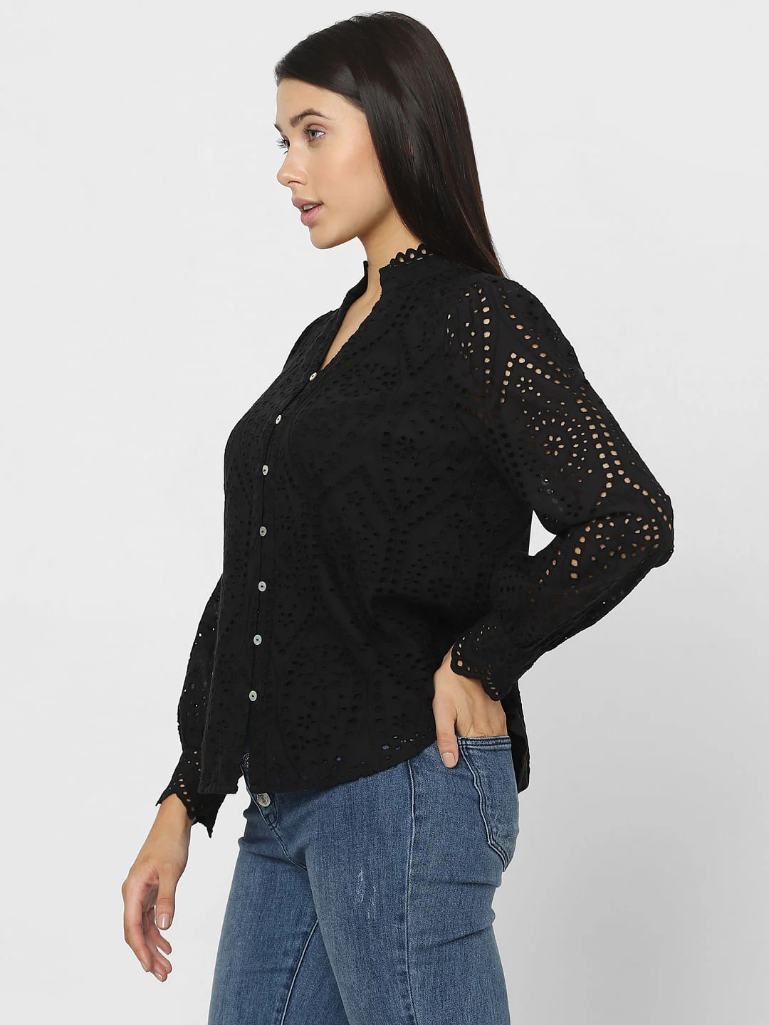 Black Schiffli Cotton Shirt - Image 3