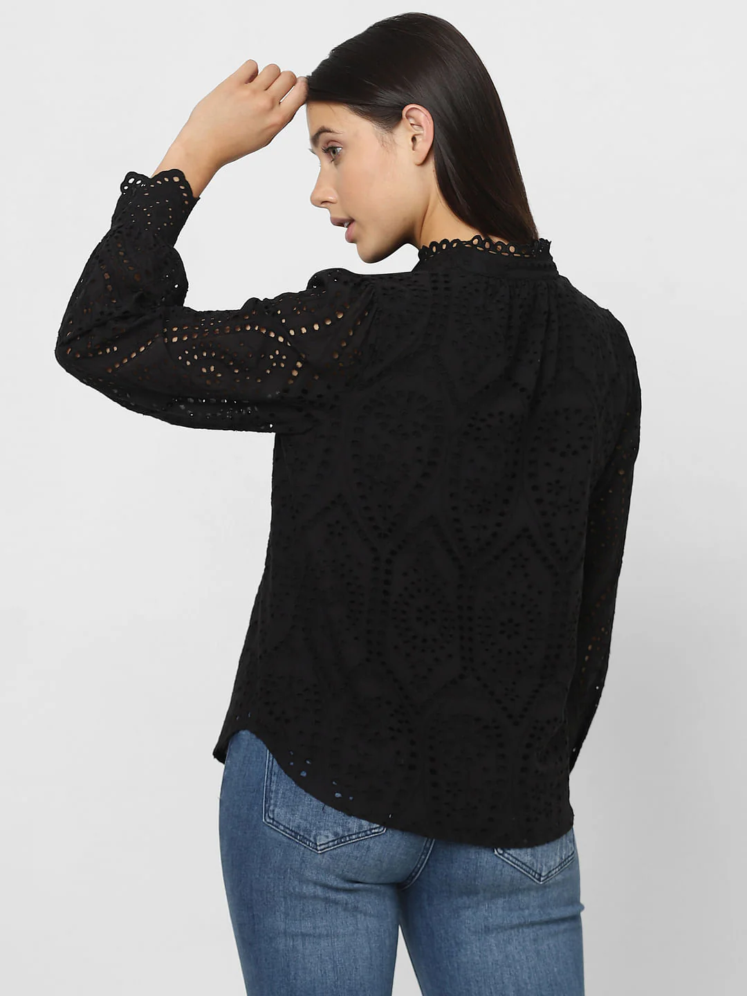 Black Schiffli Cotton Shirt - Image 4