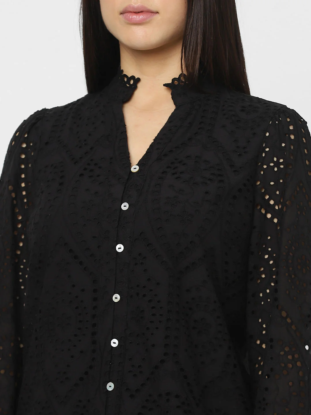 Black Schiffli Cotton Shirt - Image 5