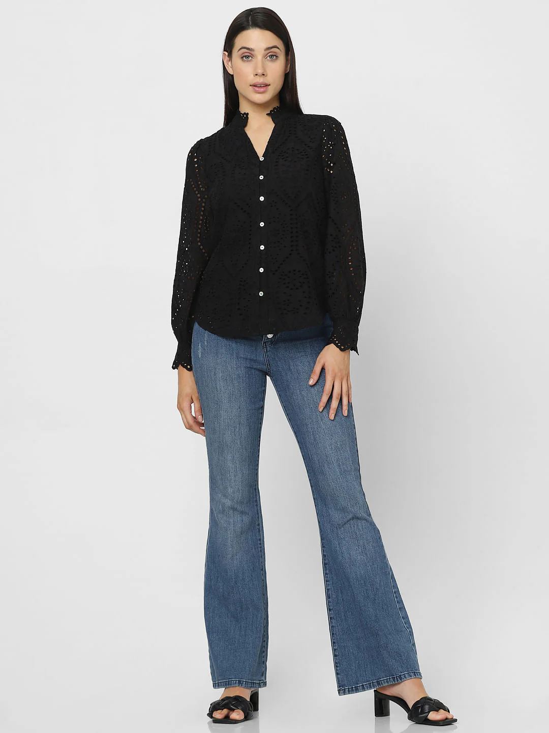 Black Schiffli Cotton Shirt - Image 6