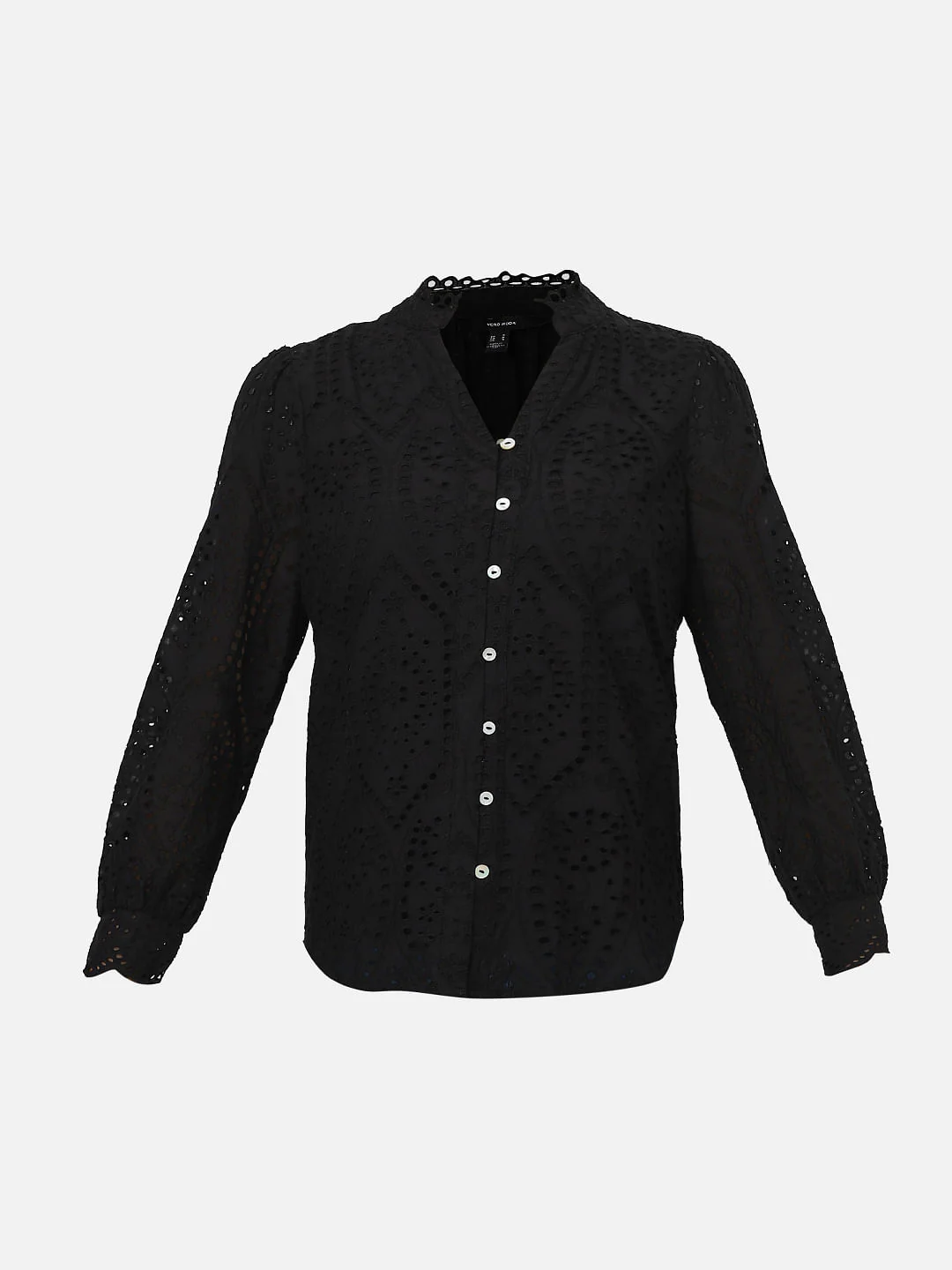Black Schiffli Cotton Shirt - Image 8