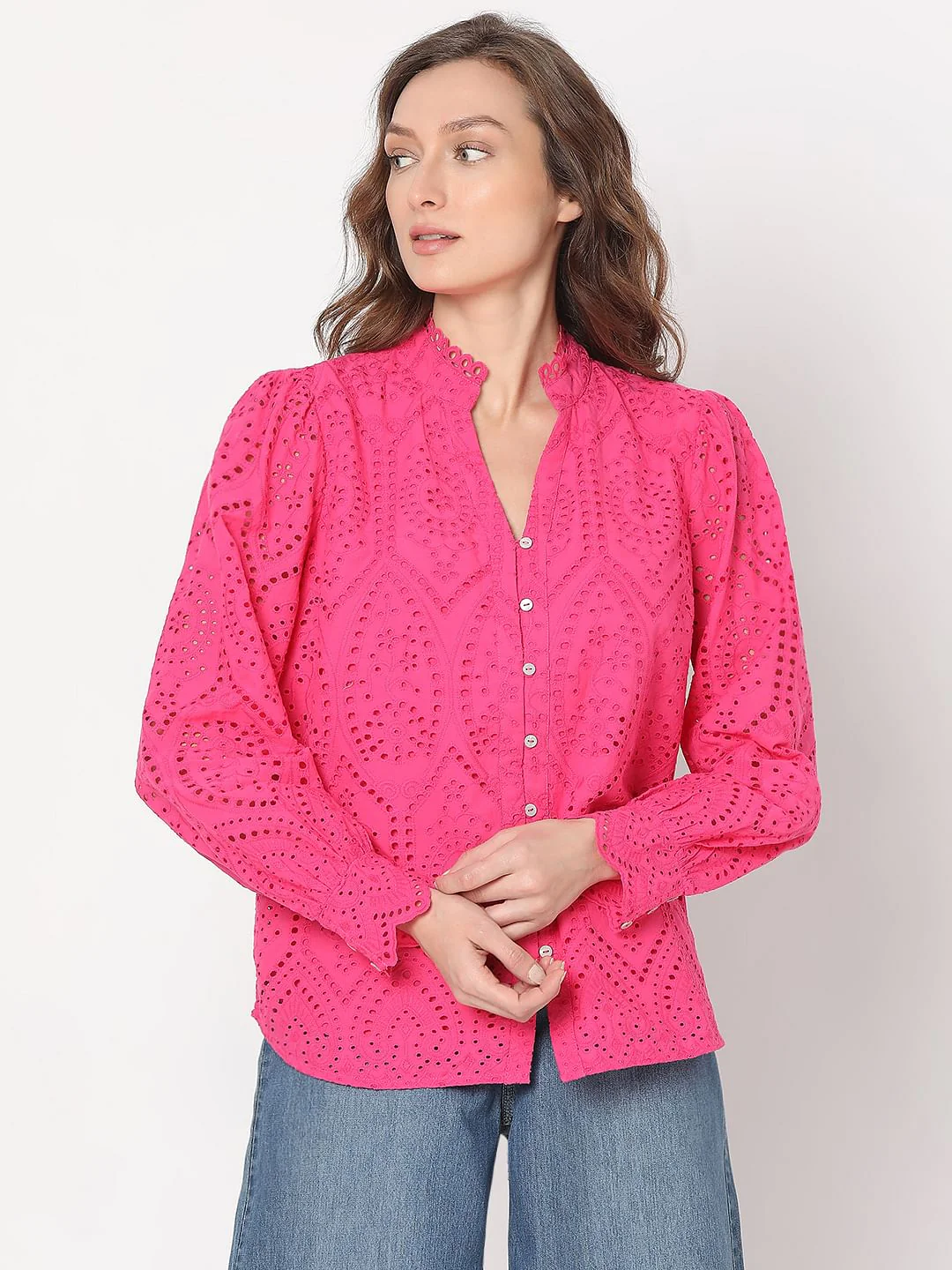 Pink Schiffli Cotton Shirt - Image 2
