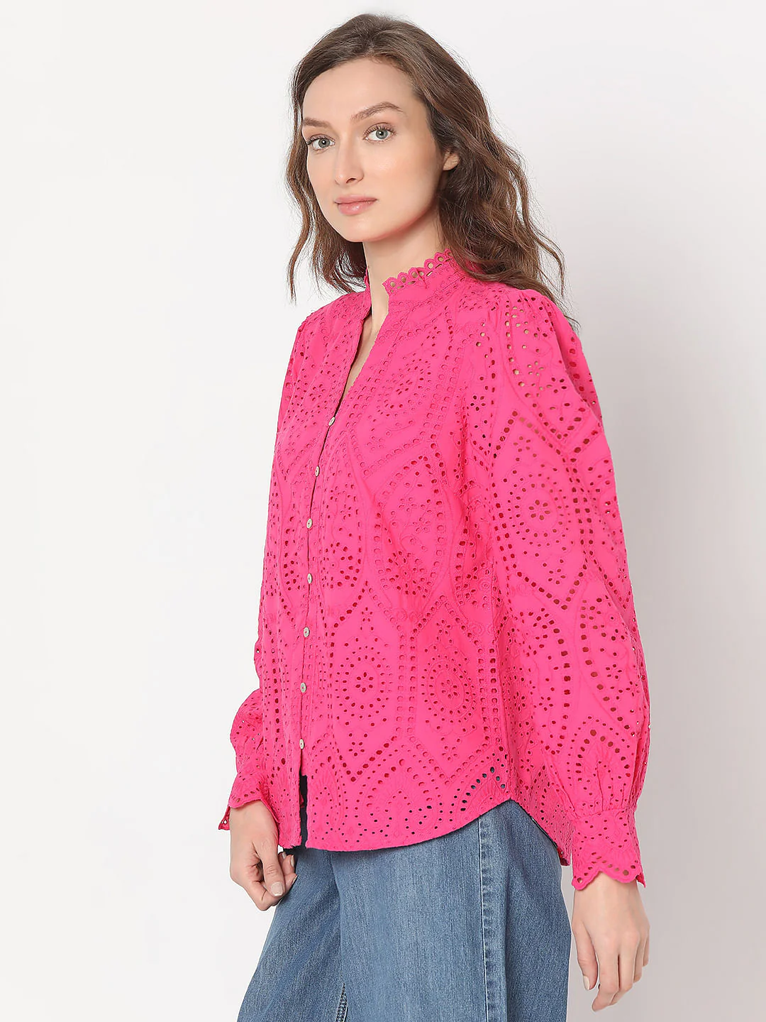 Pink Schiffli Cotton Shirt - Image 3