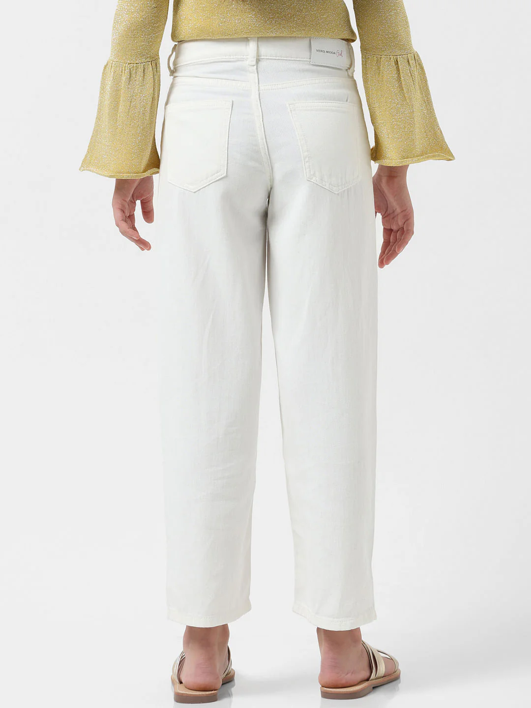 Girl White Cotton Wide Leg Jeans - Image 3