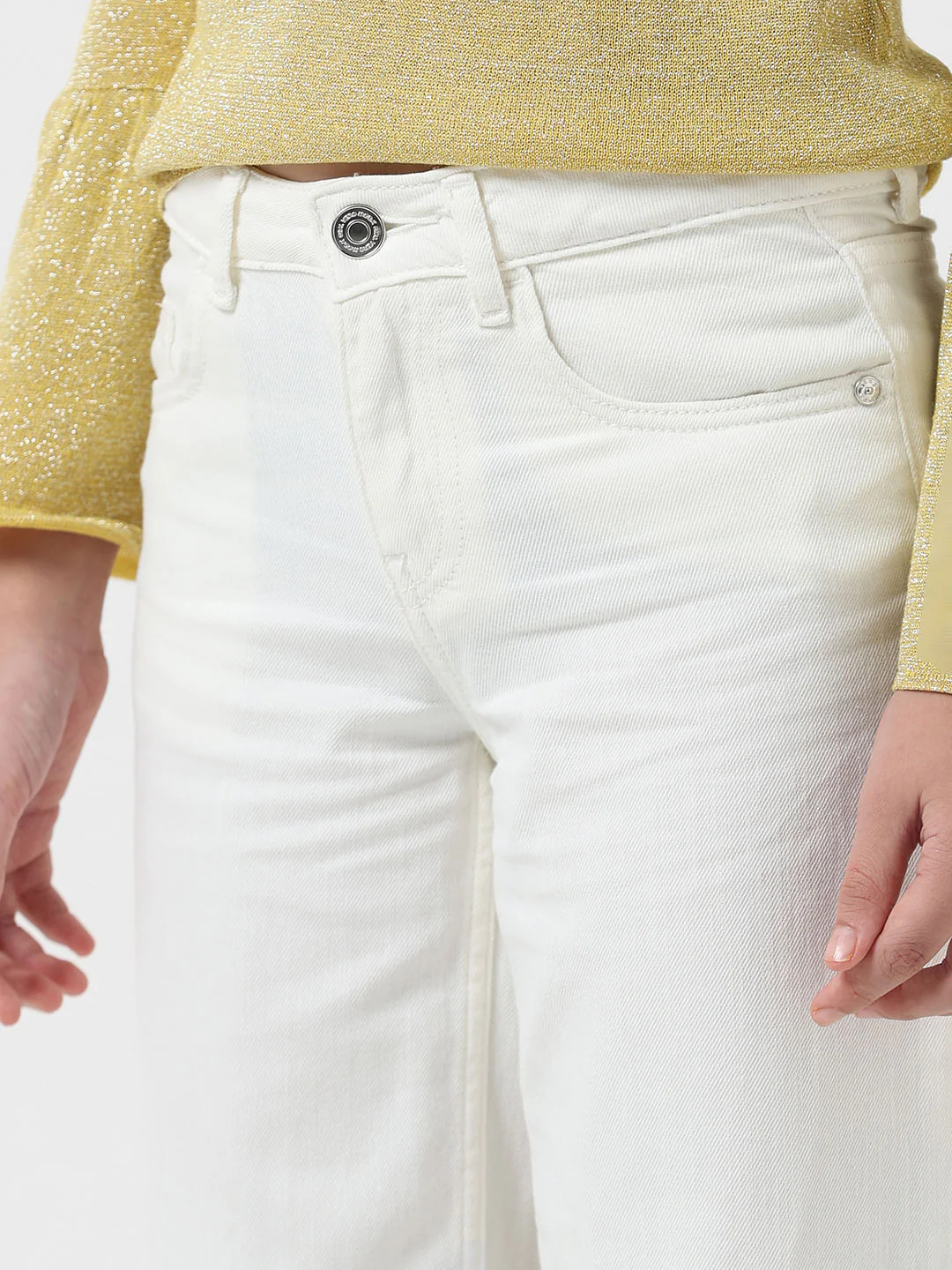 Girl White Cotton Wide Leg Jeans - Image 4