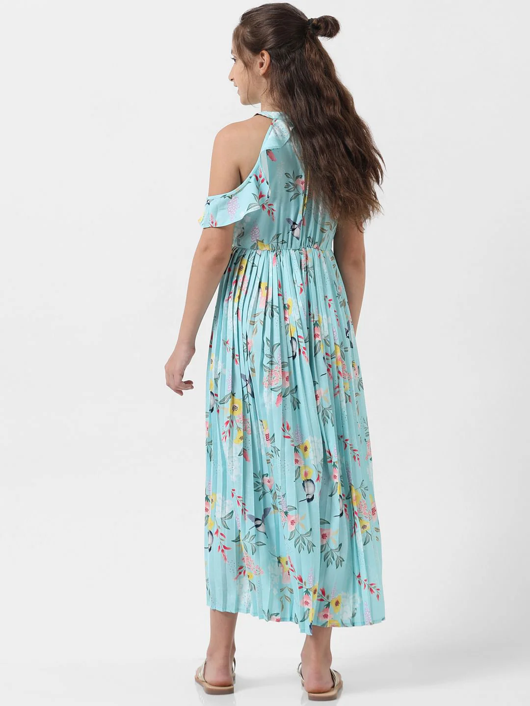 Girl Blue Floral Pleated Jumpsuit - Image 3