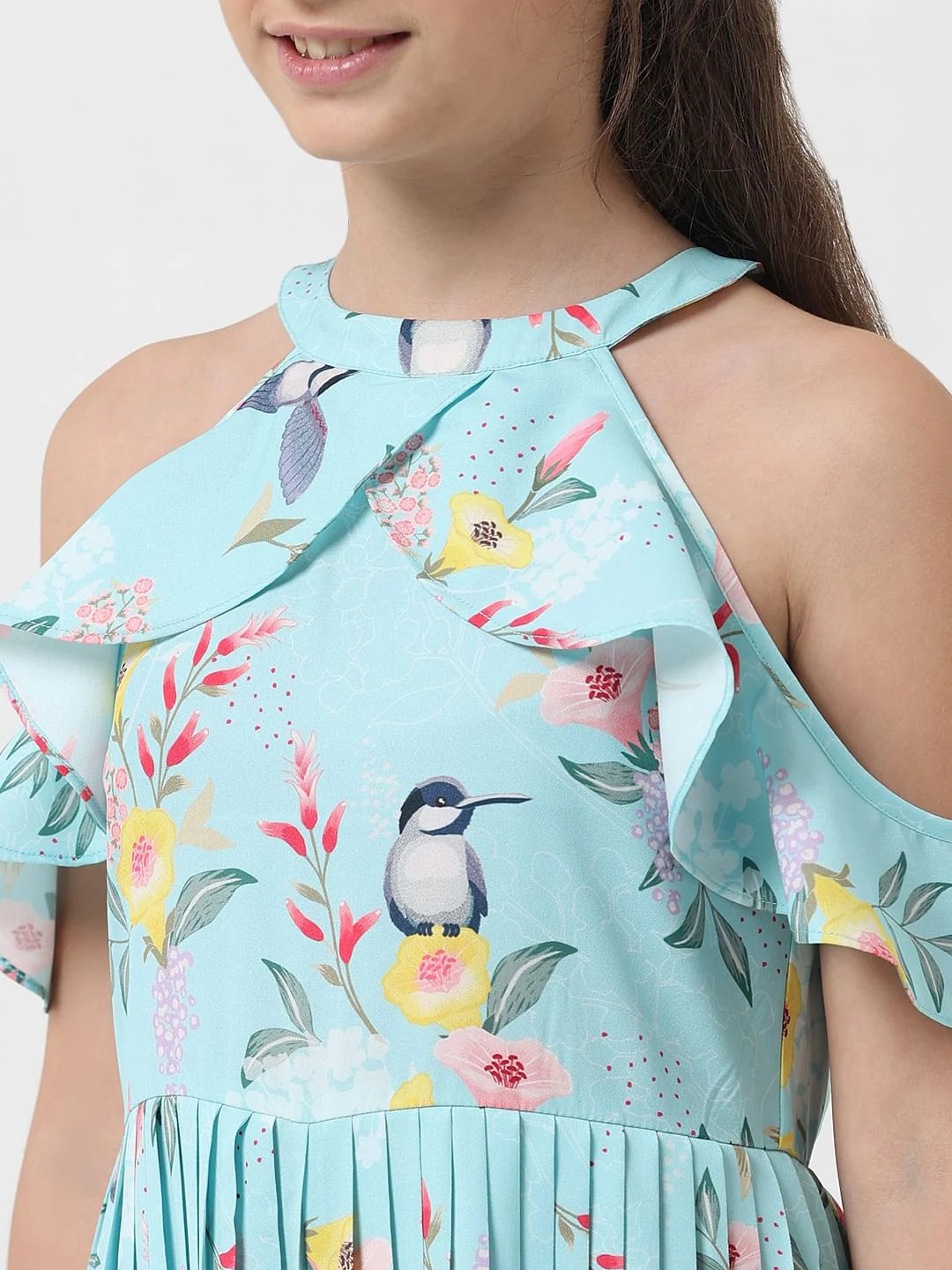 Girl Blue Floral Pleated Jumpsuit - Image 4