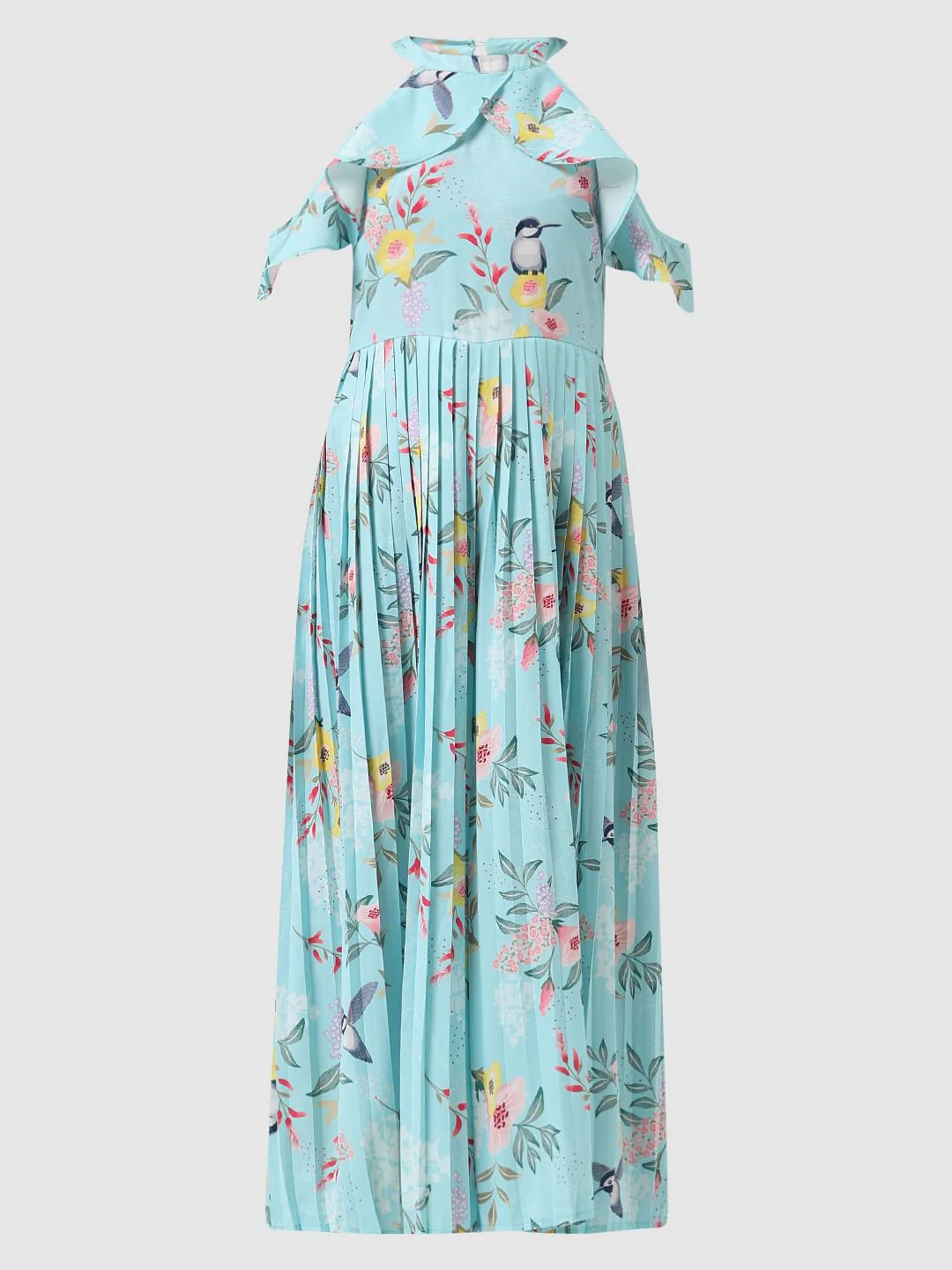 Girl Blue Floral Pleated Jumpsuit - Image 5