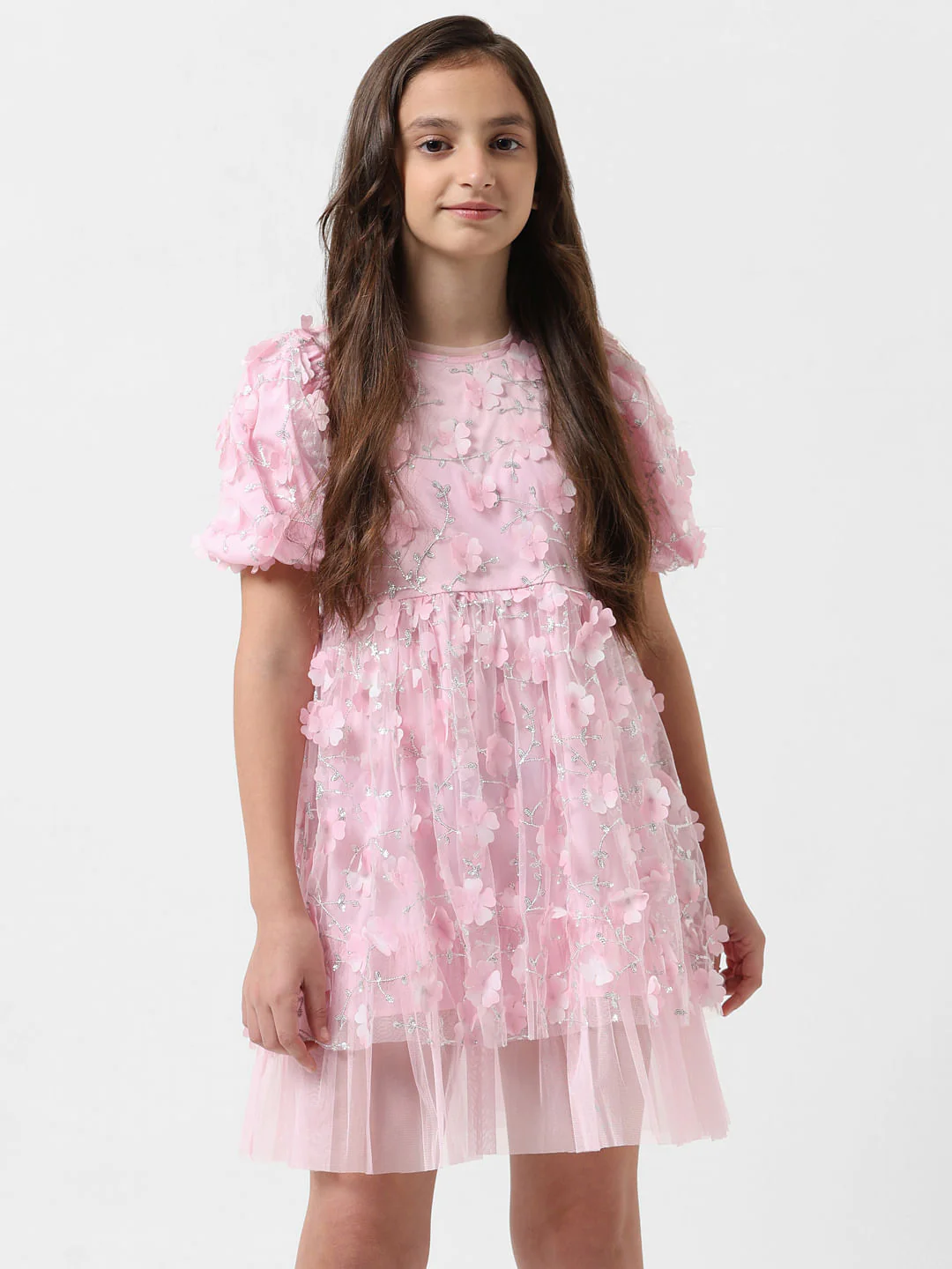 Girl Pink Floral Print Fit & Flare Dress - Image 2