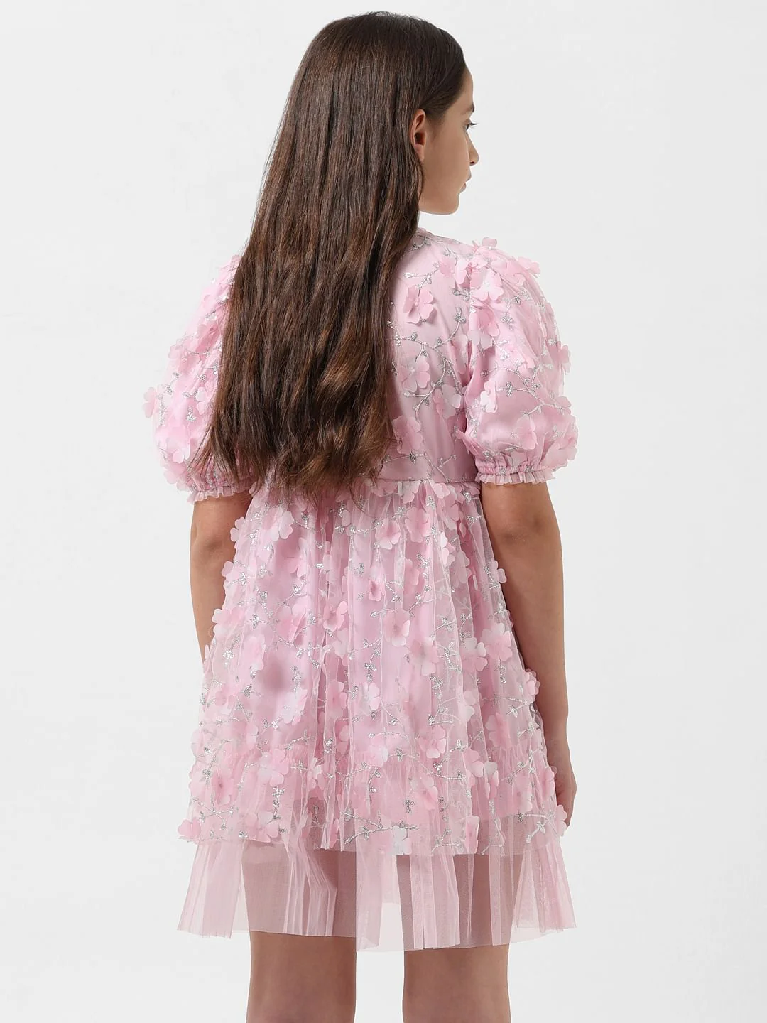 Girl Pink Floral Print Fit & Flare Dress - Image 3