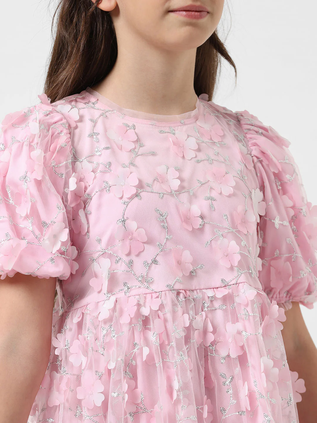 Girl Pink Floral Print Fit & Flare Dress - Image 4