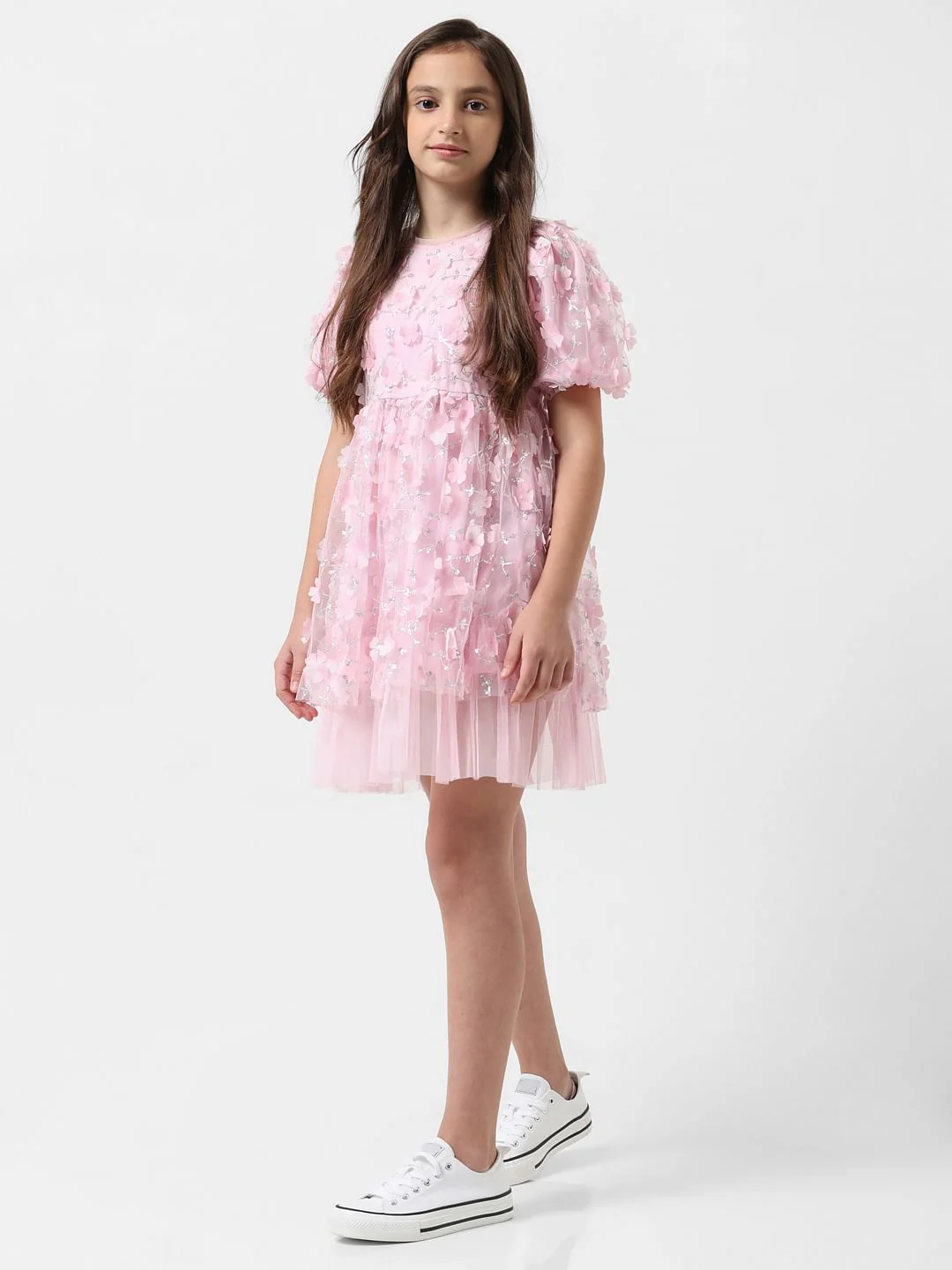 Girl Pink Floral Print Fit & Flare Dress - Image 5