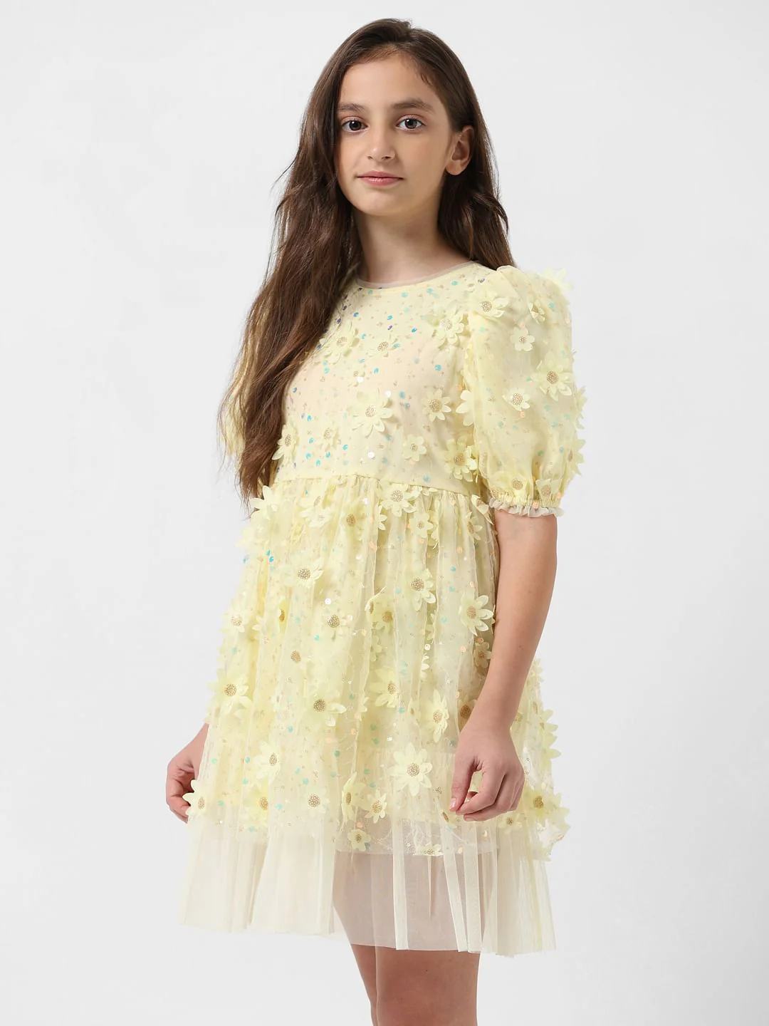 Girl Yellow Floral Print Fit & Flare Dress - Image 2