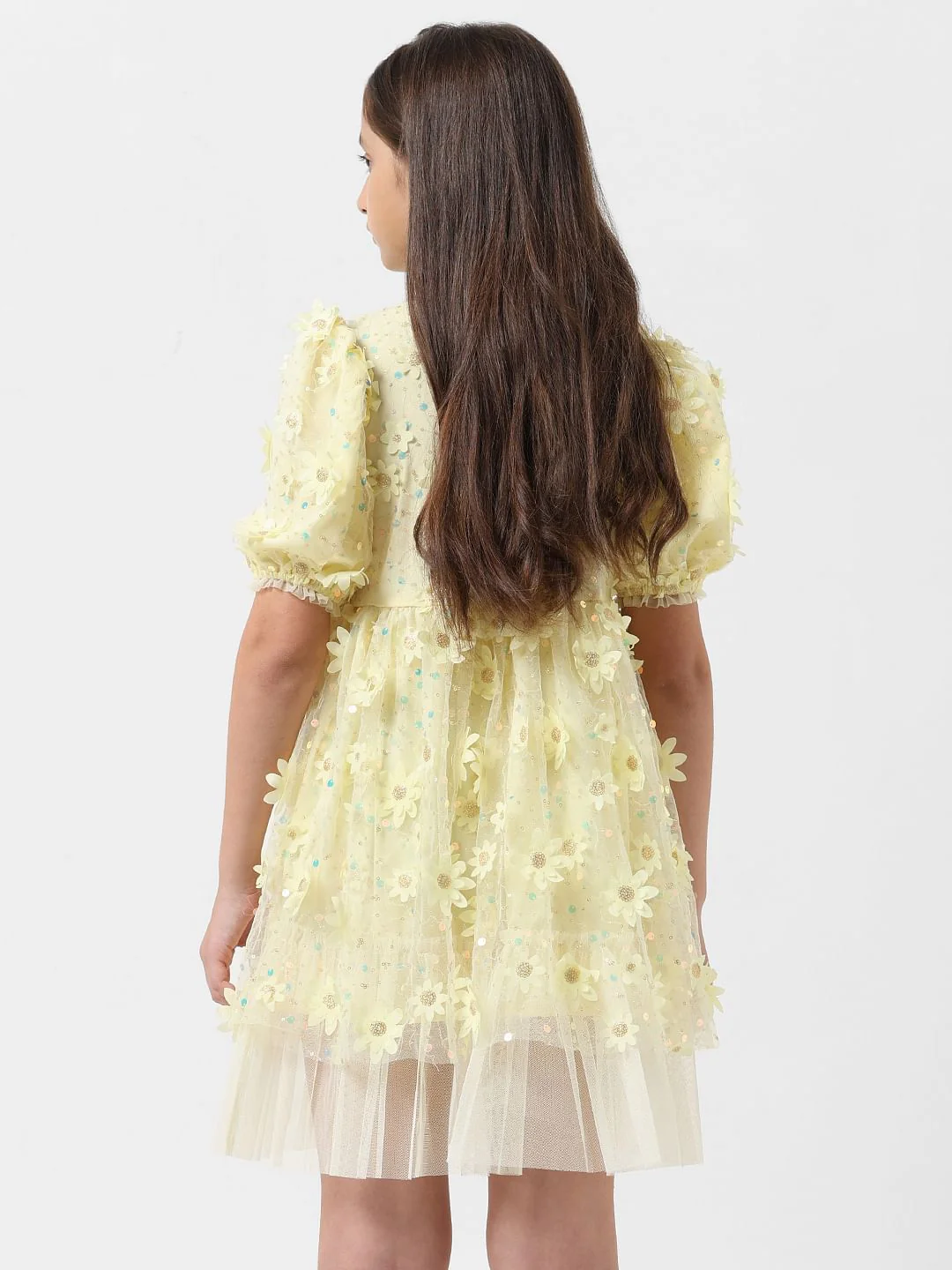 Girl Yellow Floral Print Fit & Flare Dress - Image 3