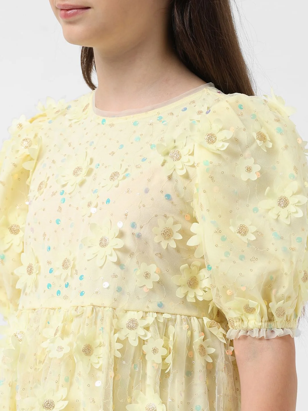 Girl Yellow Floral Print Fit & Flare Dress - Image 4