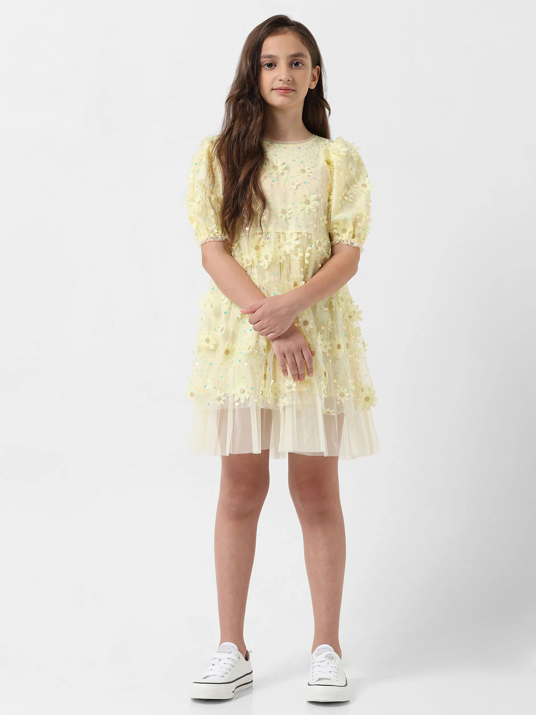 Girl Yellow Floral Print Fit & Flare Dress - Image 5