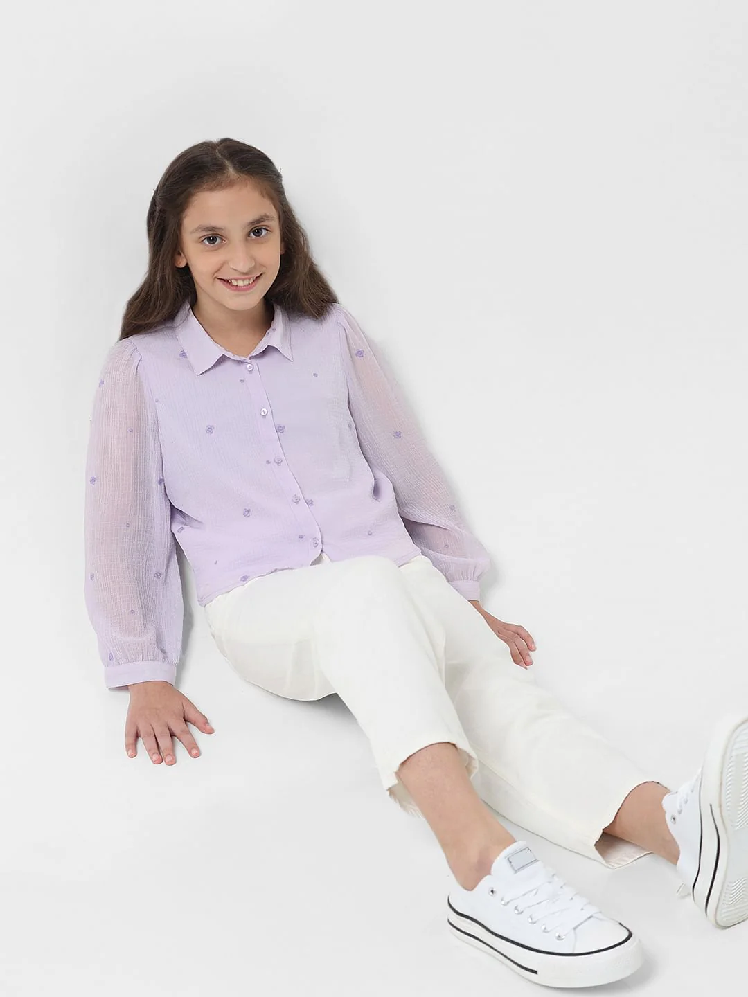 Girl Pastel Lilac Embroidered Shirt