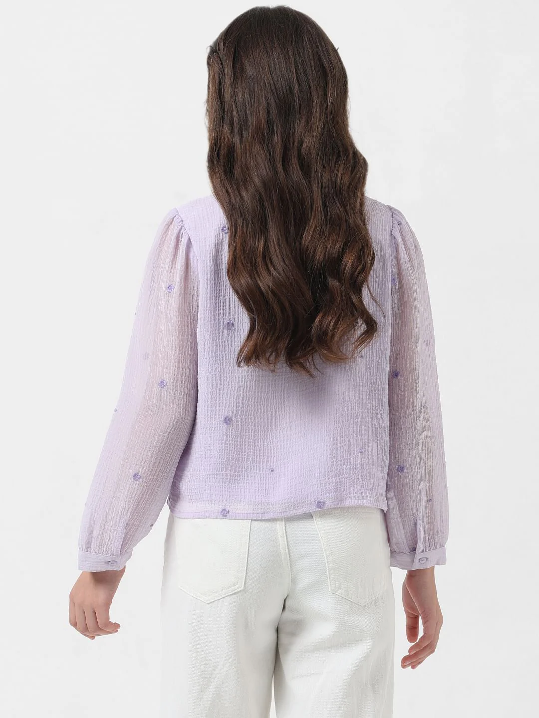 Girl Pastel Lilac Embroidered Shirt - Image 3