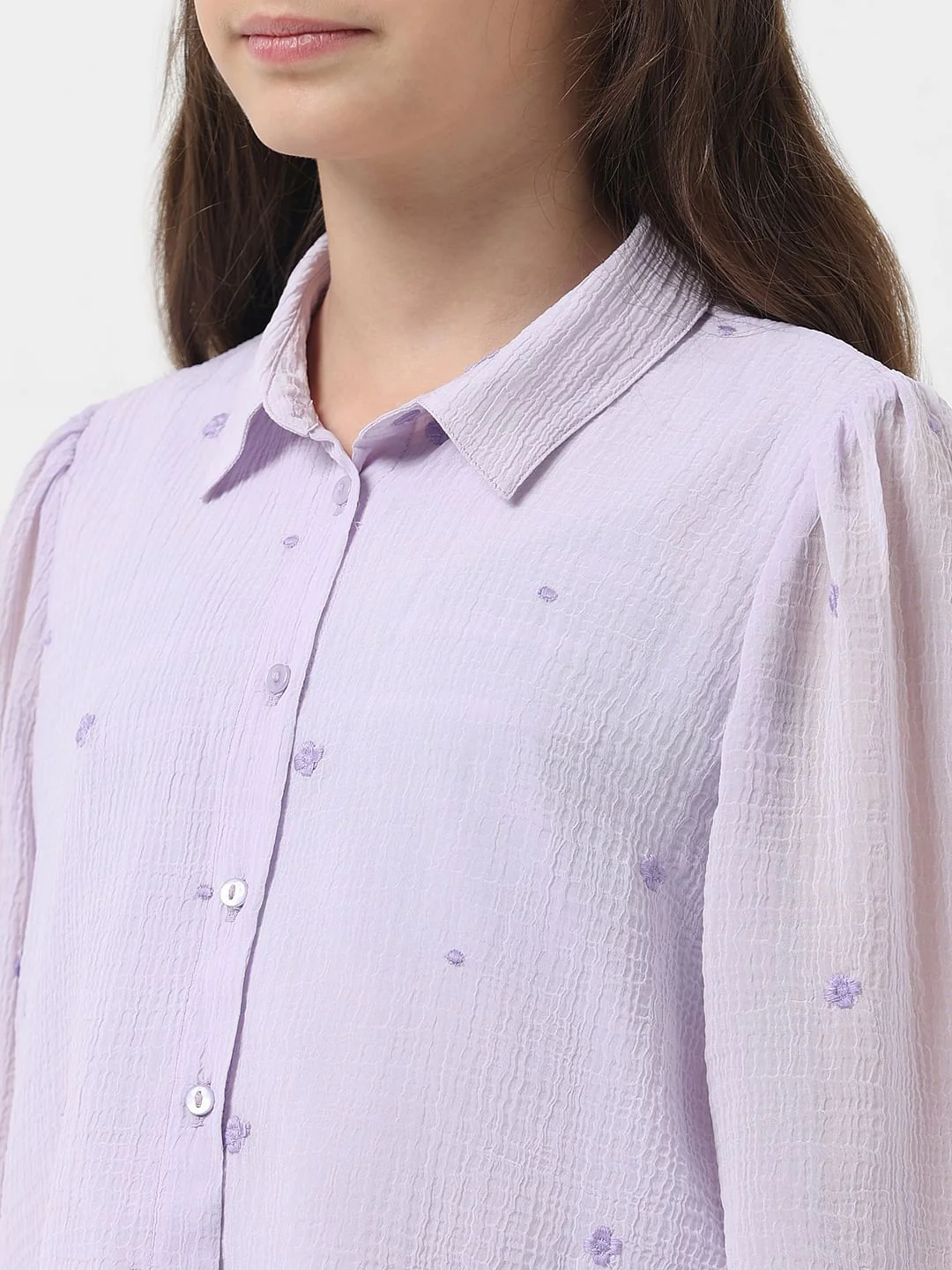Girl Pastel Lilac Embroidered Shirt - Image 4