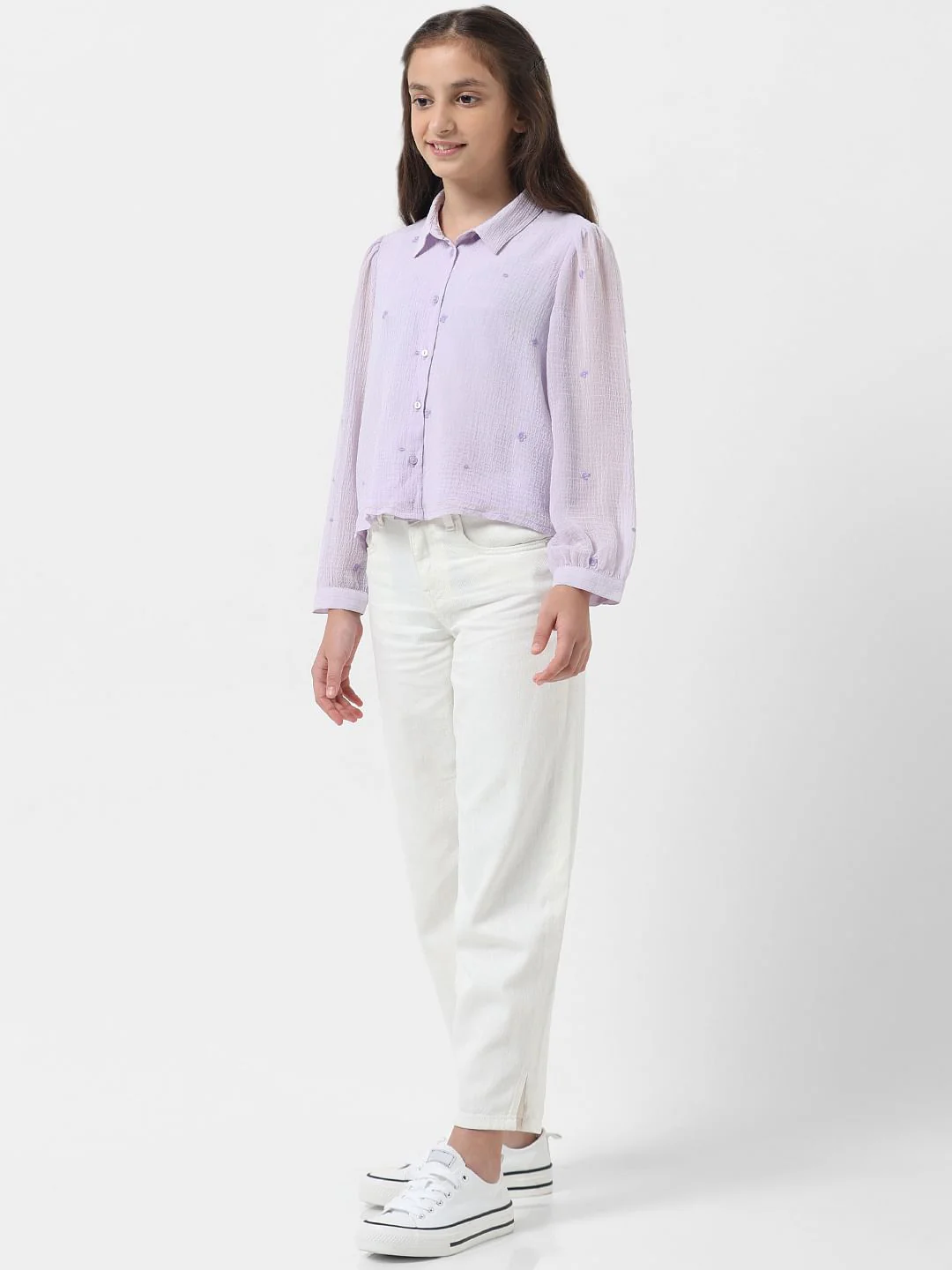 Girl Pastel Lilac Embroidered Shirt - Image 5