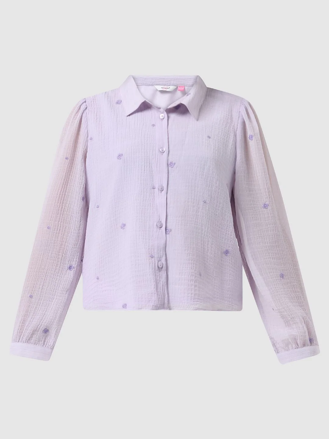 Girl Pastel Lilac Embroidered Shirt - Image 6