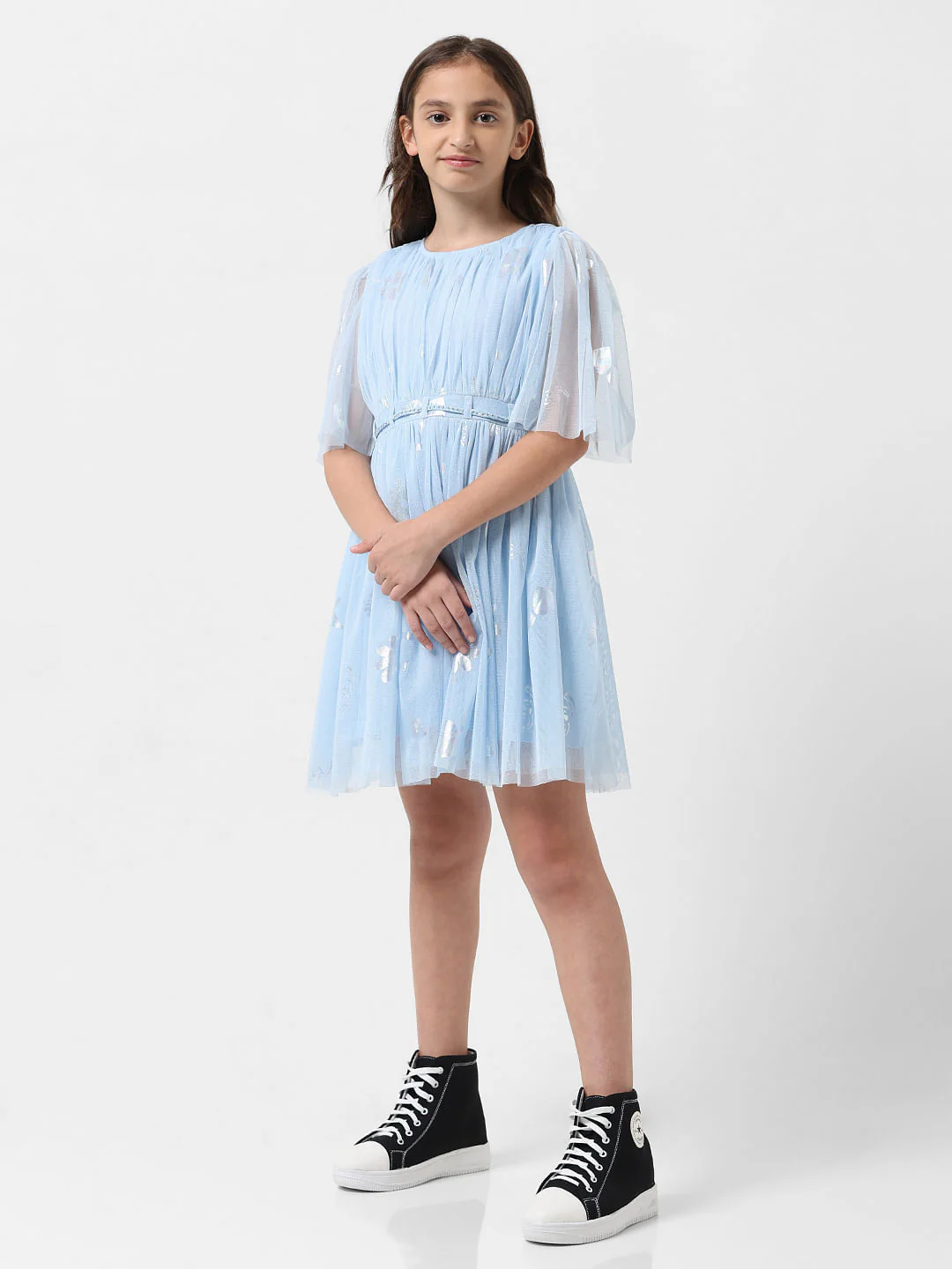Girl Light Blue Mesh Fit & Flare Dress - Image 5