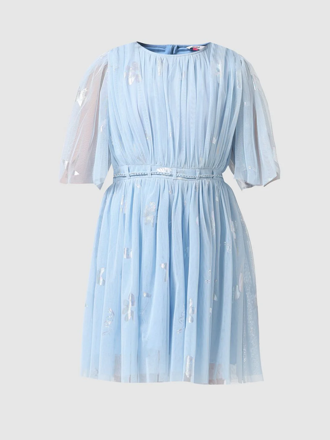 Girl Light Blue Mesh Fit & Flare Dress - Image 6