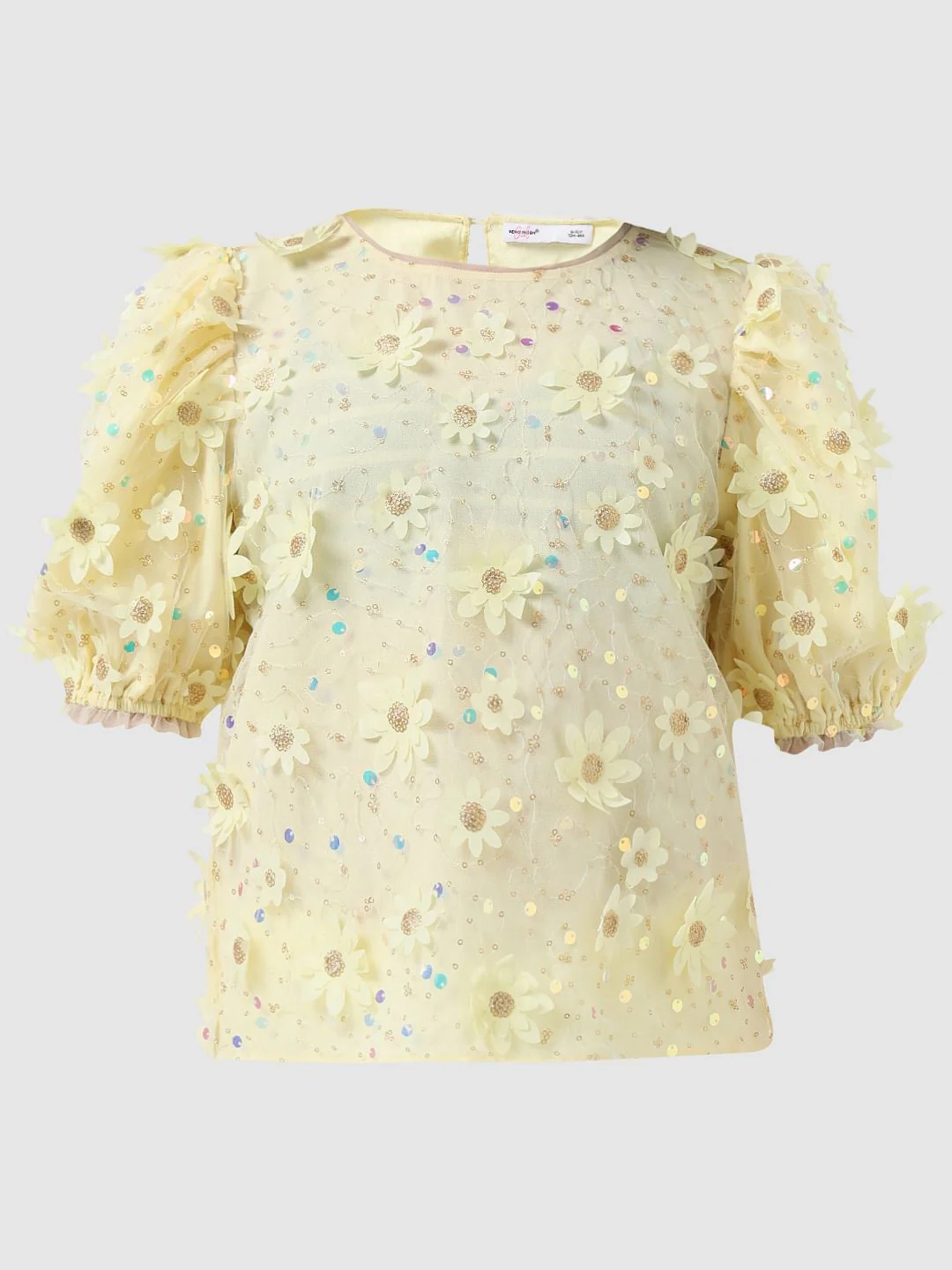 Girl Yellow Floral Embellished Top - Image 6