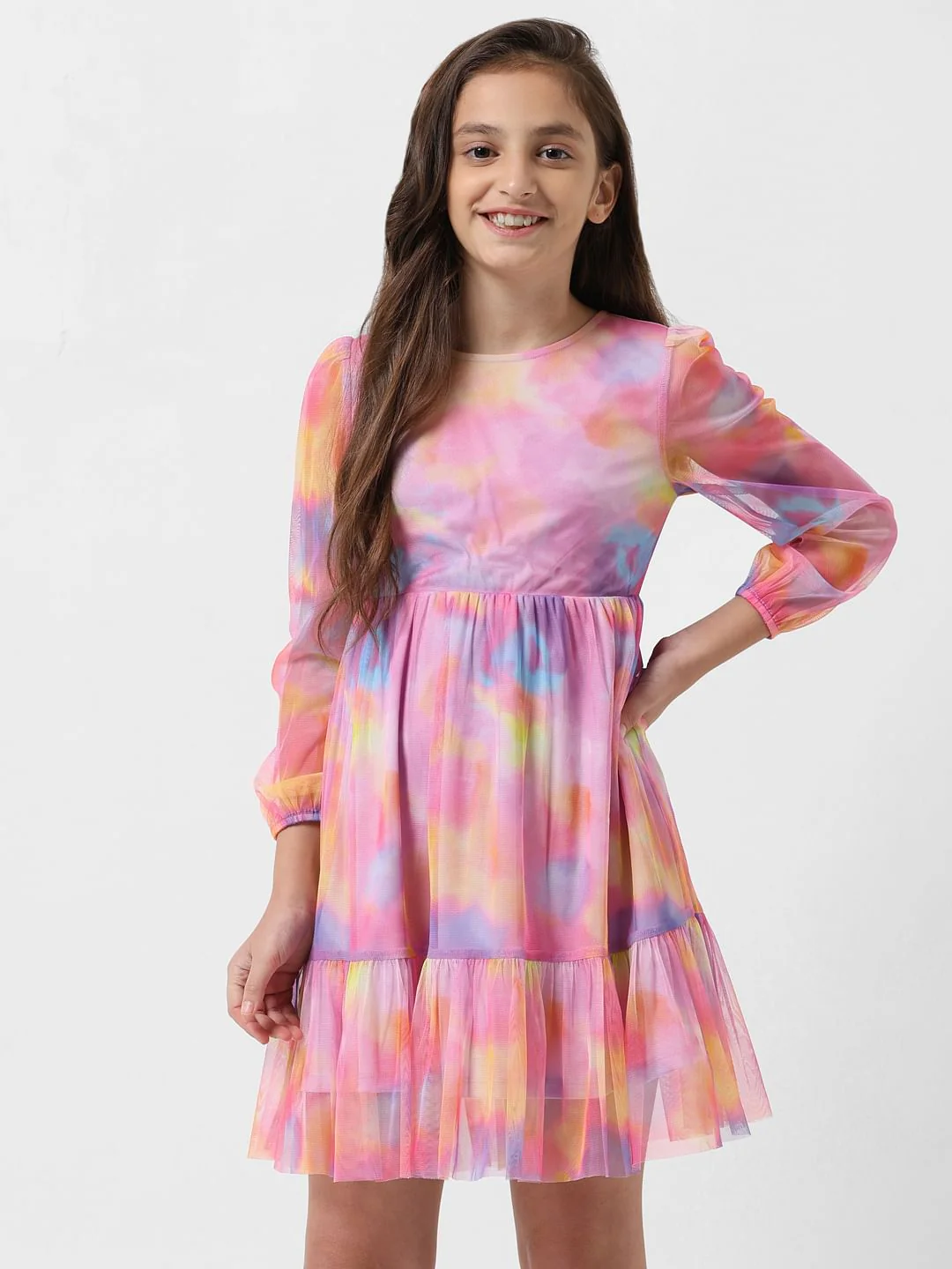 Girl Pink Tie & Dye Fit & Flare Dress - Image 2