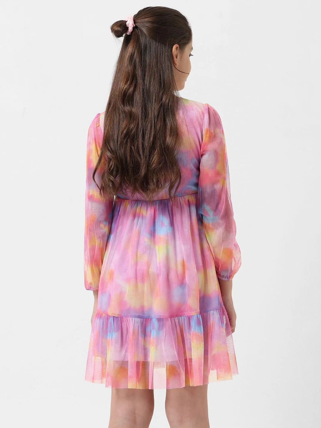 Girl Pink Tie & Dye Fit & Flare Dress - Image 3